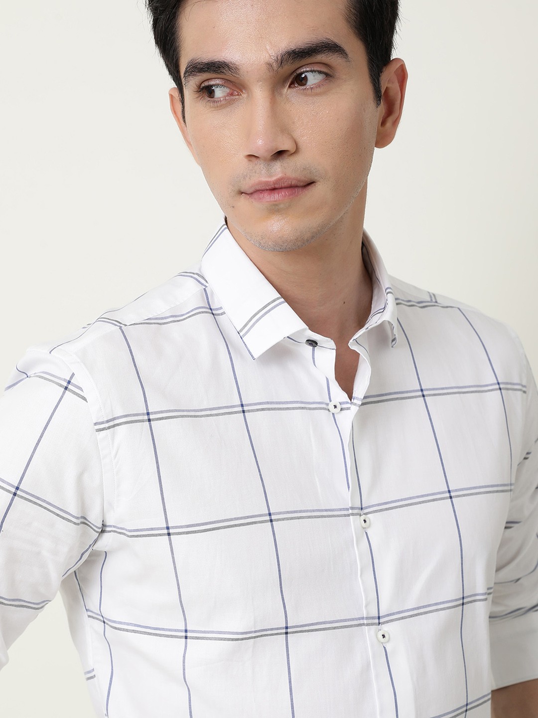

RARE RABBIT Men Eton Slim Fit Windowpane Check Shirt, White
