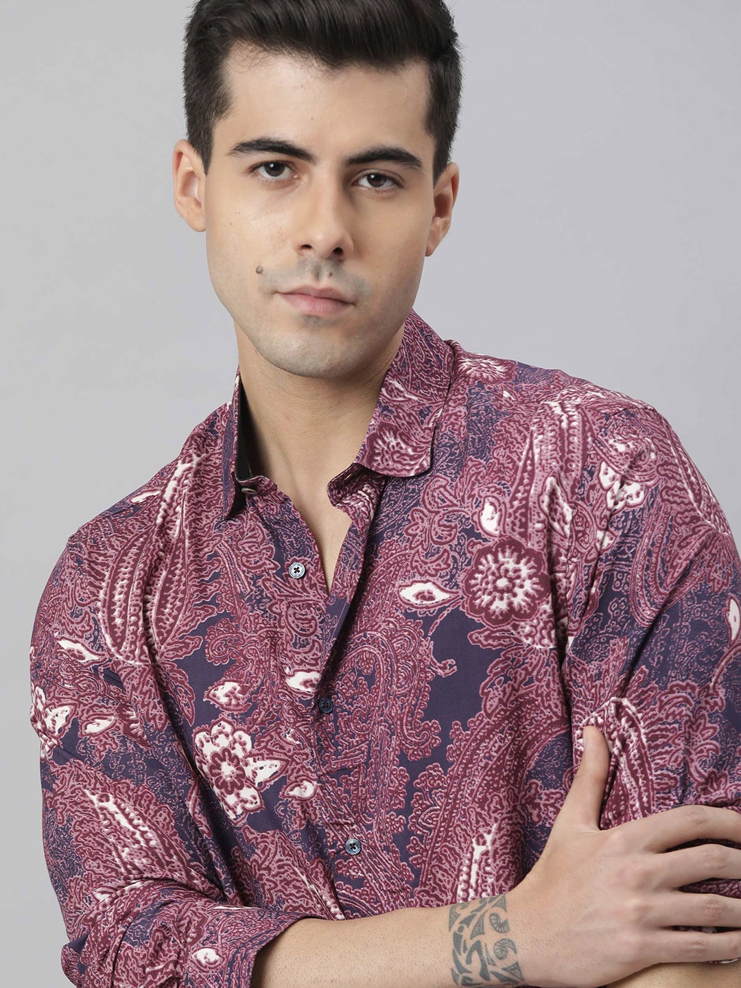 

RARE RABBIT Men Lawrn Slim Fit Printed Shirt, Purple