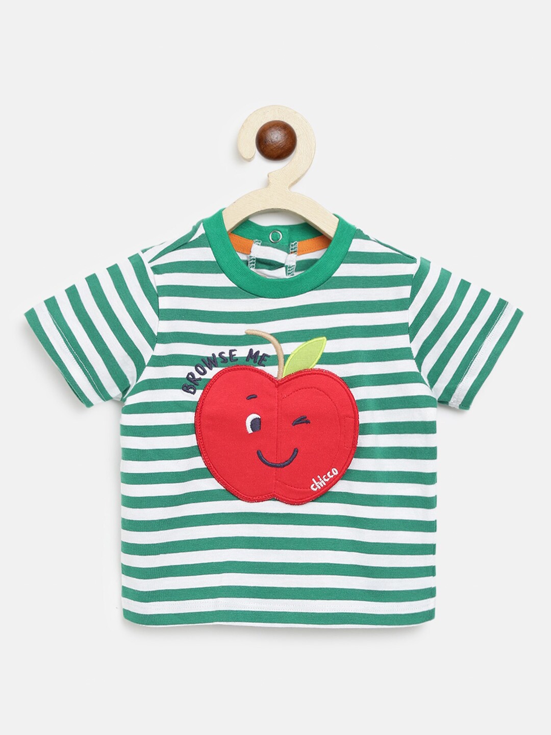 

Chicco Boys Green & White Striped Pure Cotton Applique T-shirt