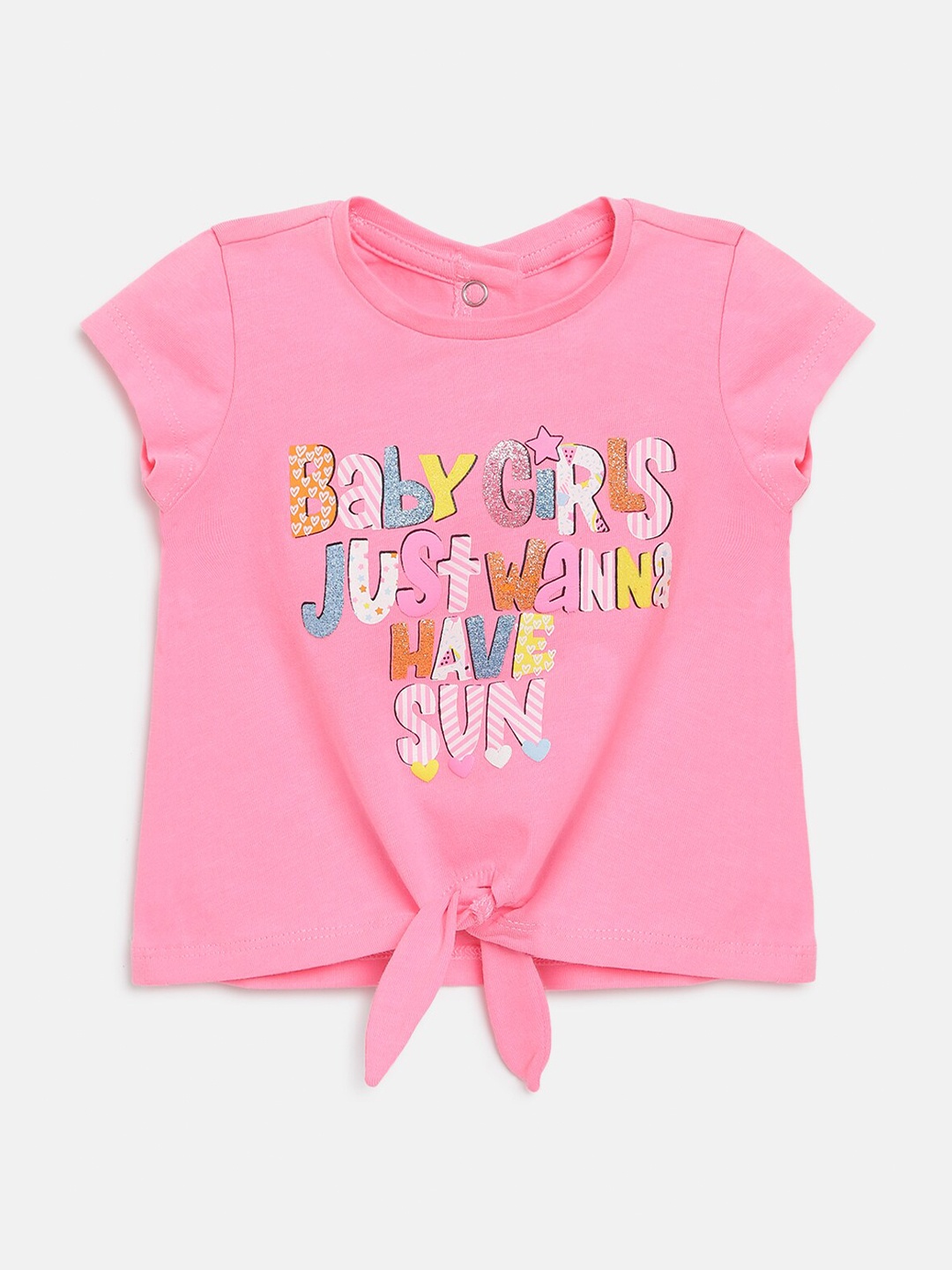

Chicco Girls Pink Printed Waist Tie-Up T-shirt