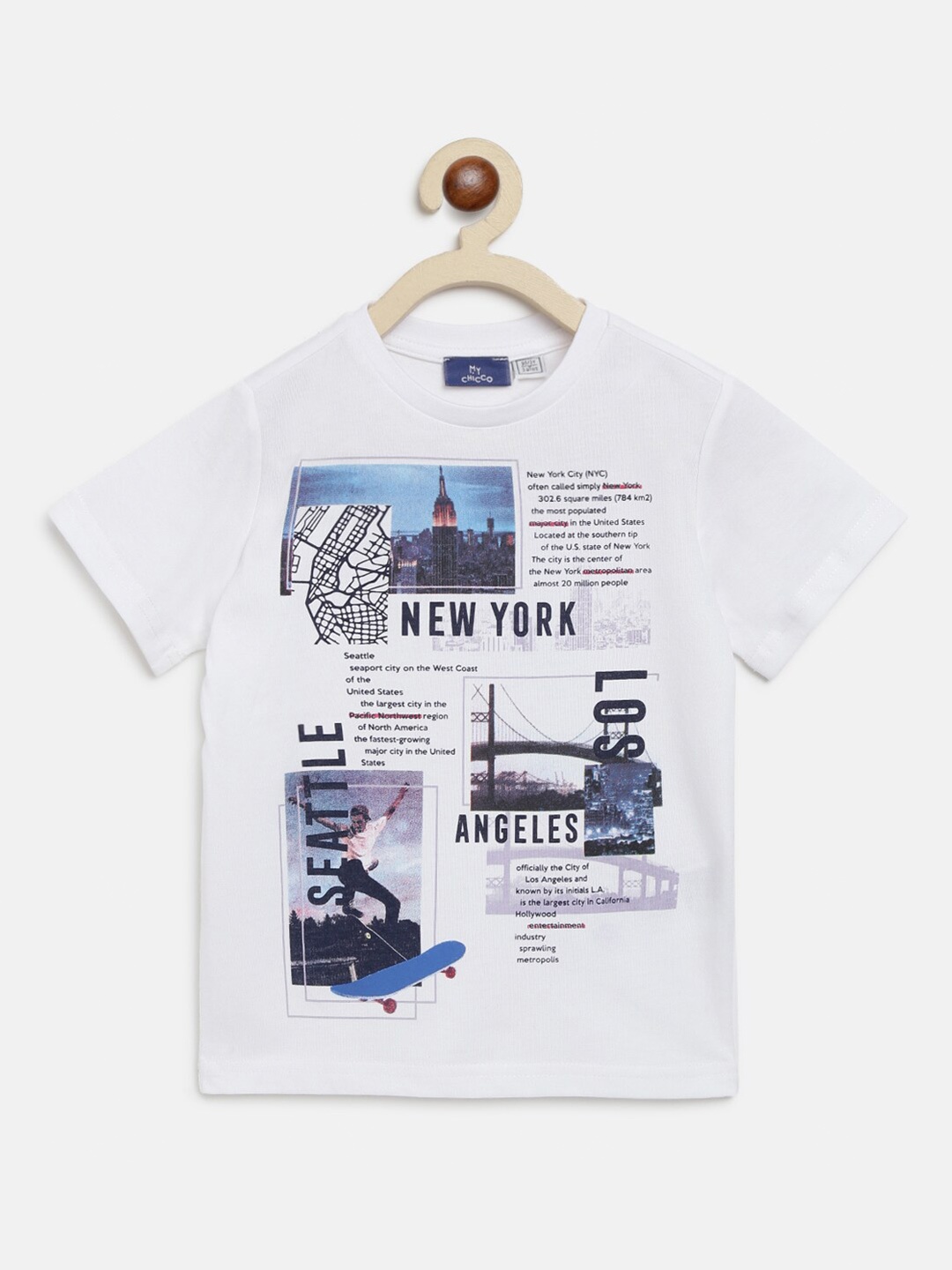 

Chicco Boys White & Blue Printed Pure Cotton T-shirt