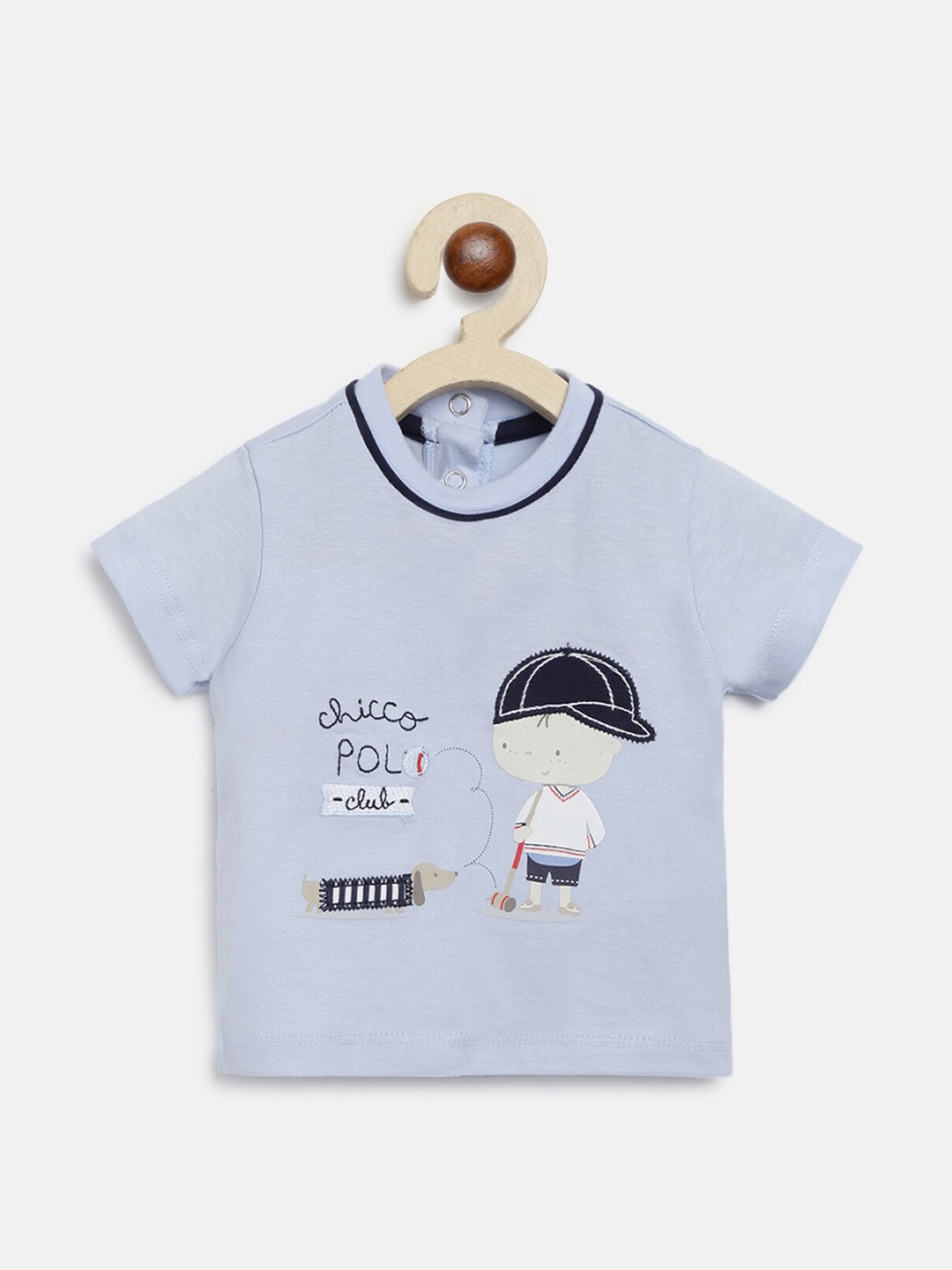 

Chicco Boys Blue & Black Printed Pure Cotton Applique Pure Cotton T-shirt