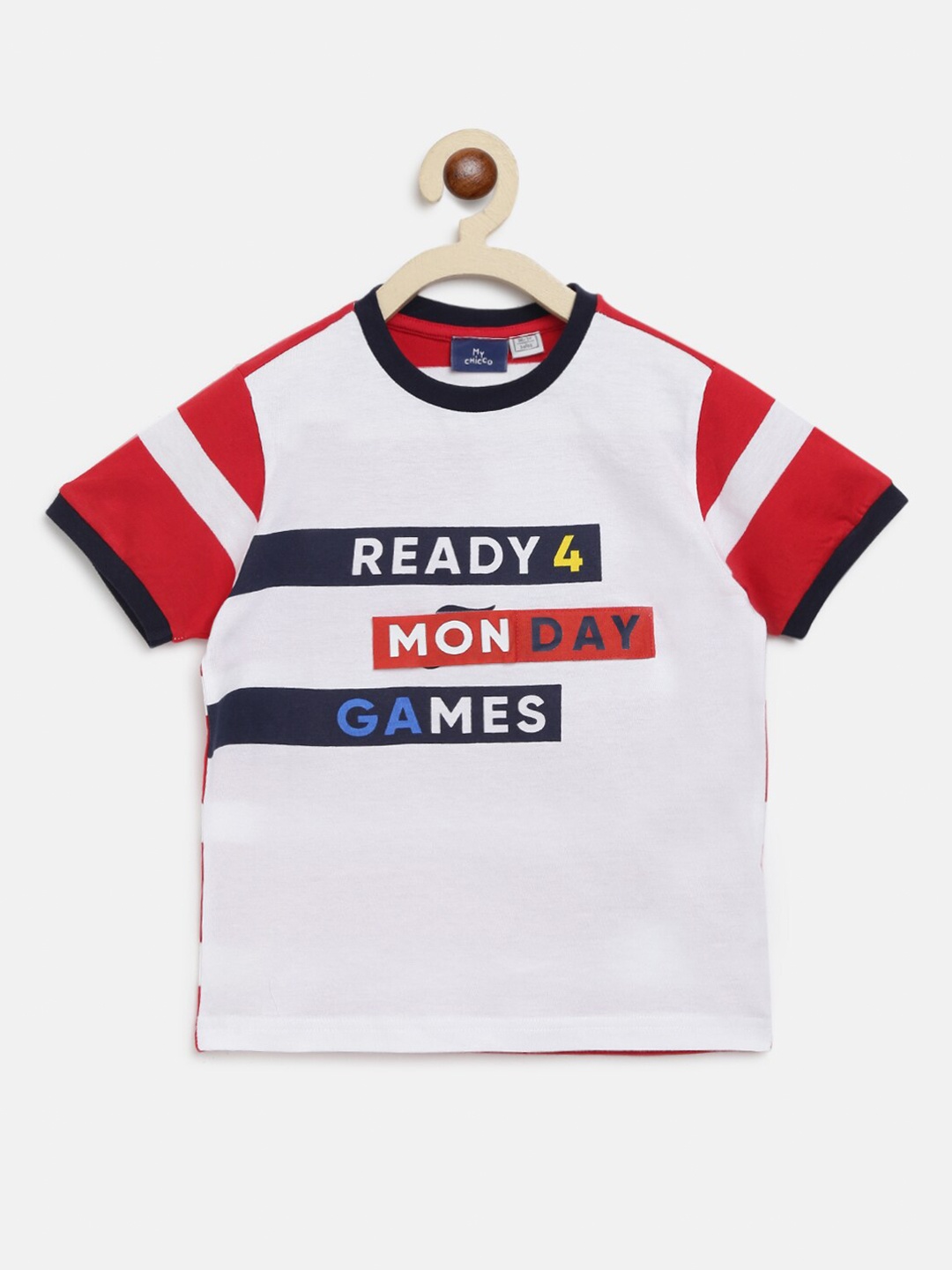 

Chicco Boys White & Red Typography Printed Pure Cotton T-shirt