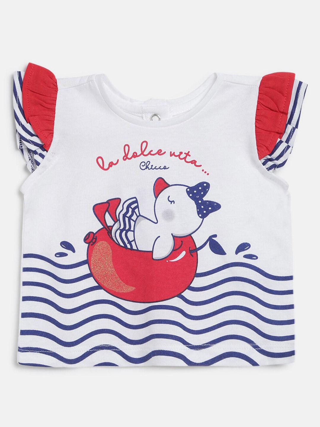 

Chicco Girls White & Red Printed Pure Cotton T-shirt