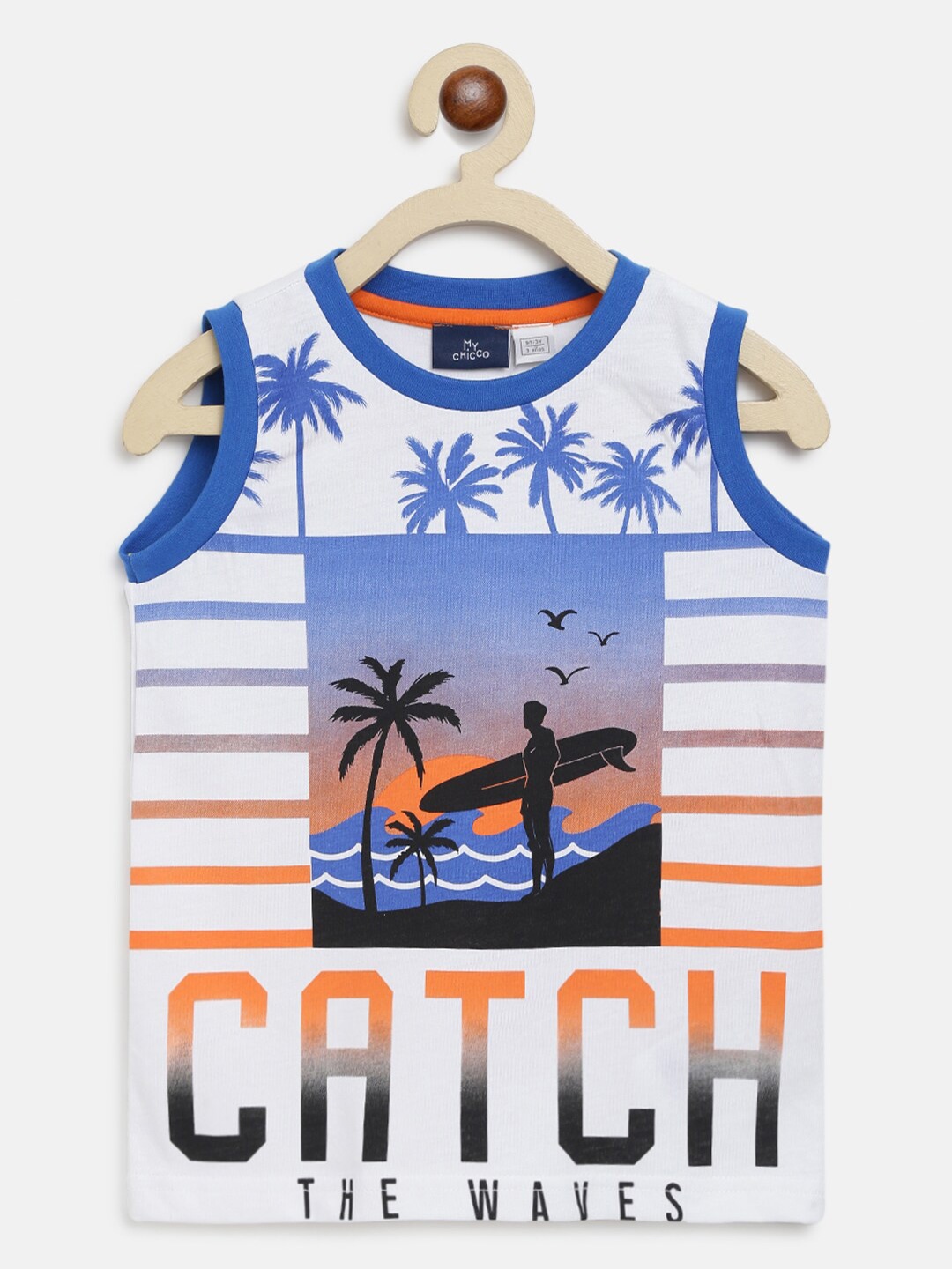 

Chicco Boys White & Blue Printed Tropical Pure Cotton T-shirt