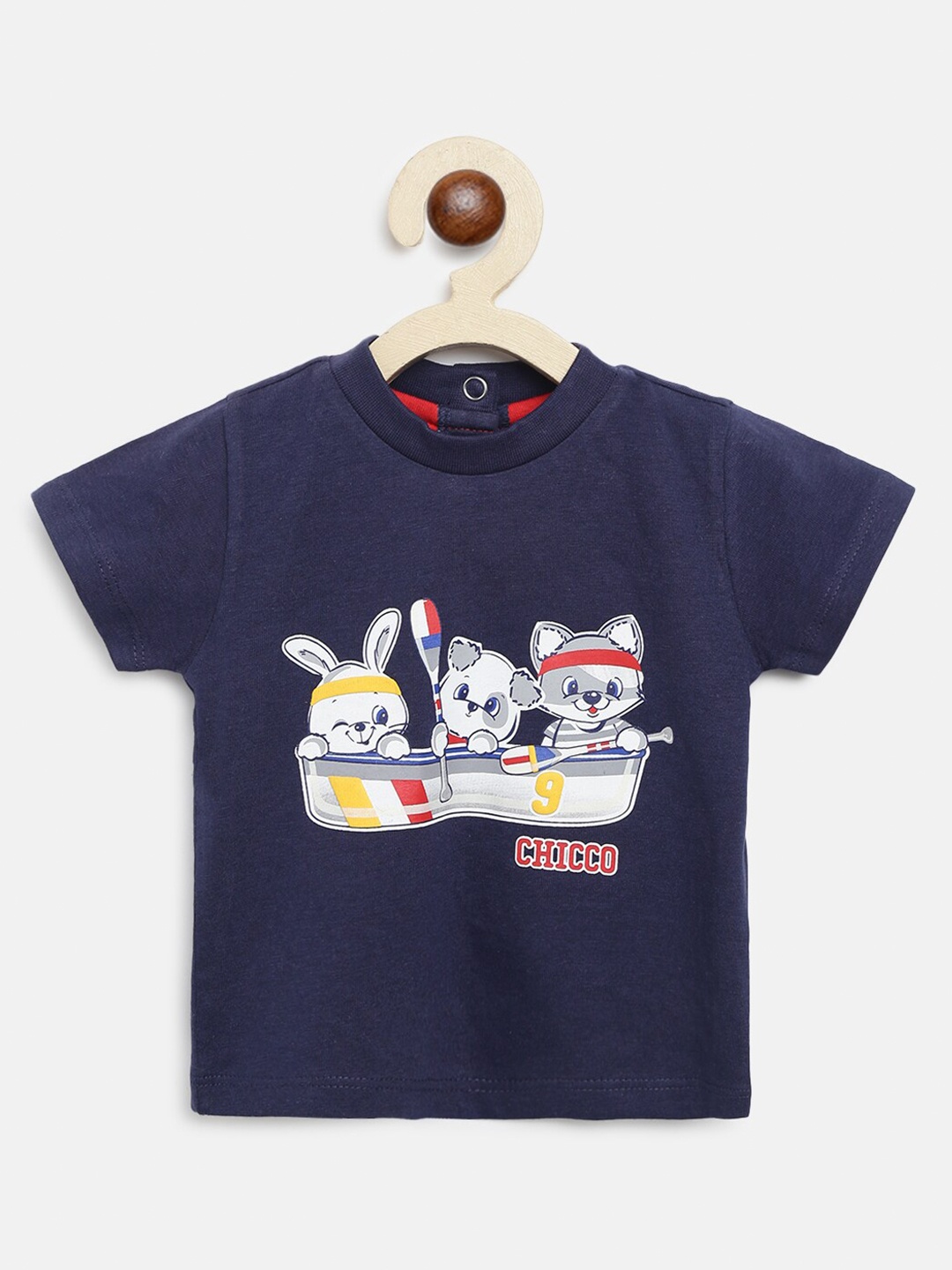 

Chicco Boys Navy Blue & White Printed Pure Cotton T-shirt