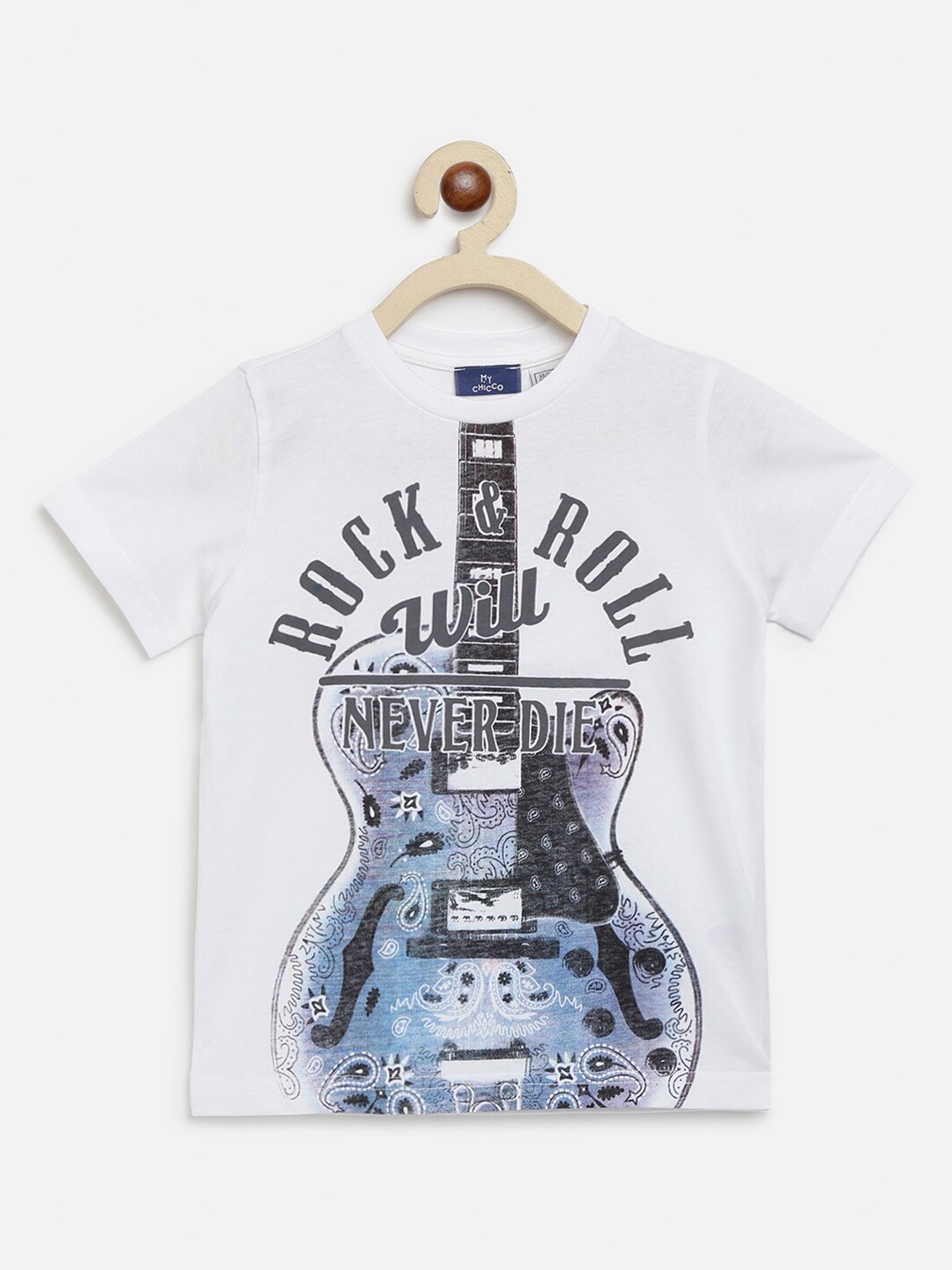 

Chicco Boys White & Blue Printed Pure Cotton T-shirt