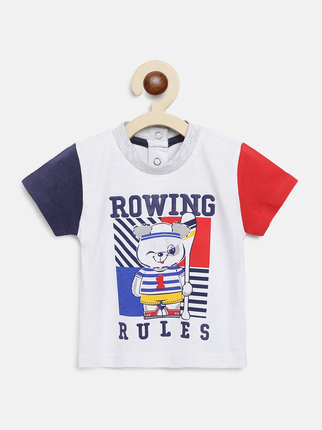 

Chicco Boys White & Red Colorblocked Printed Pure Cotton T-shirt