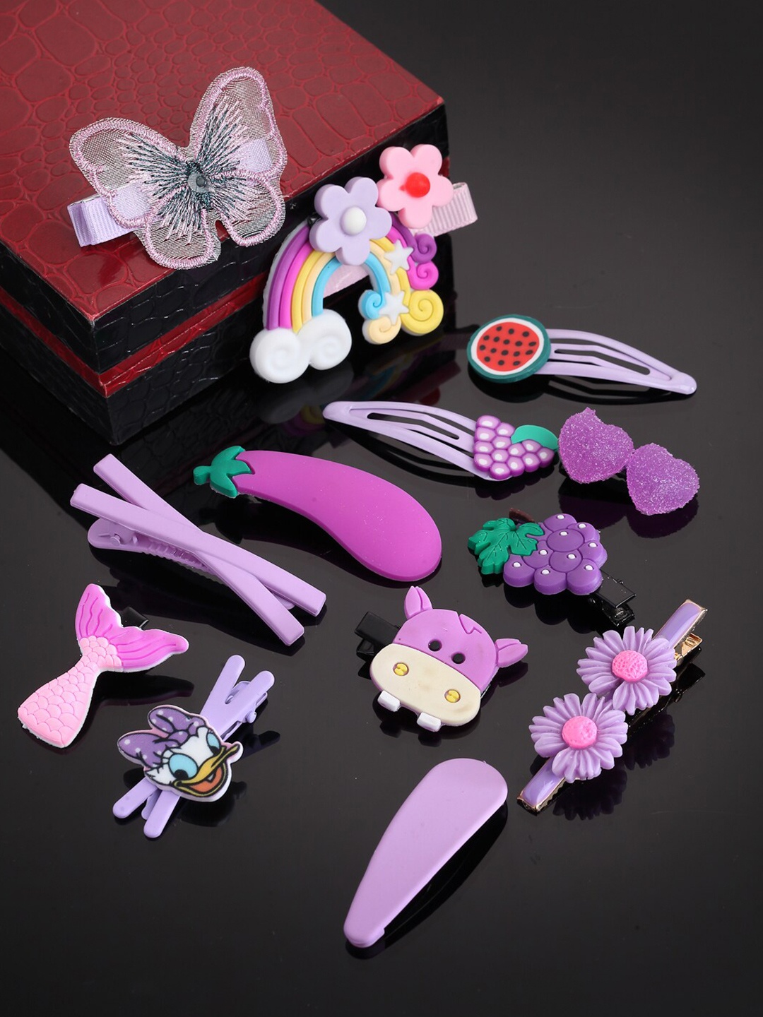 

VOGUE PANASH Girls Set of 14 Embellished Hair Clips, Purple