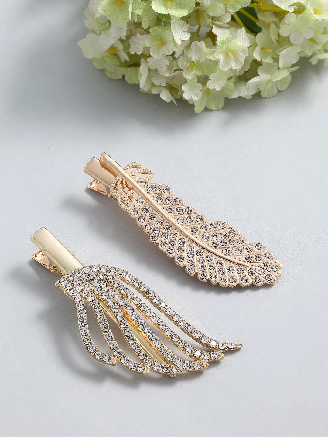 

PANASH Women Set of 2 Gold-Toned Cubic Zirconia-Studded Alligator Hair Clips