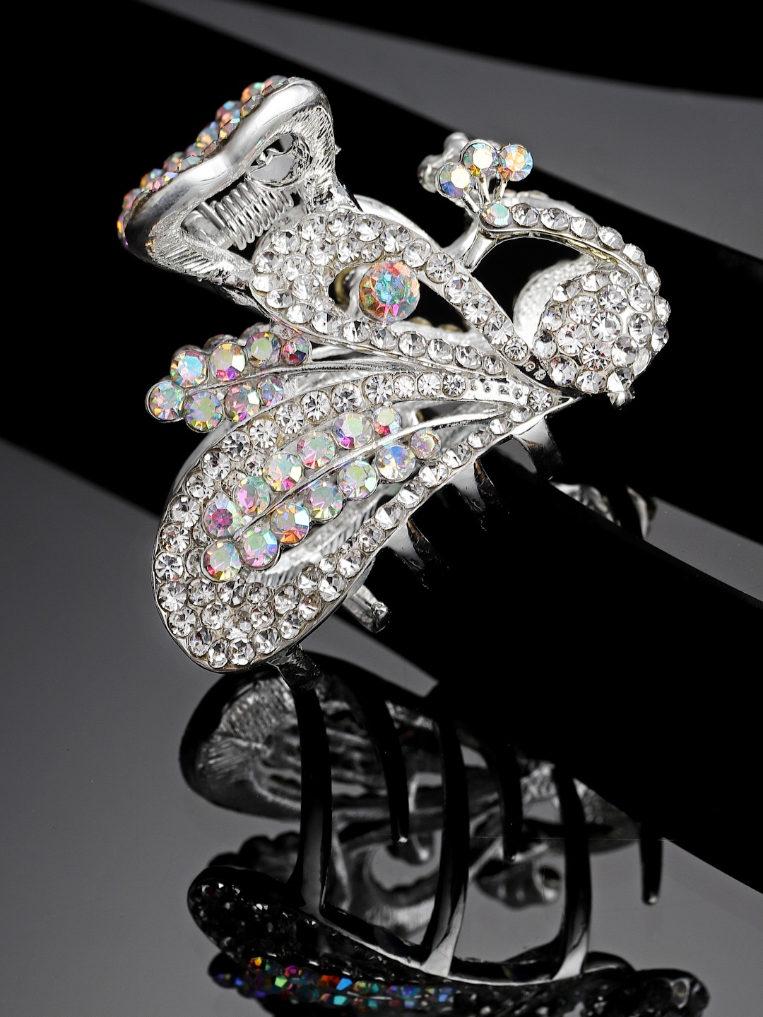 

PANASH Women Silver-Toned AD Stone-Studded Claw Clips