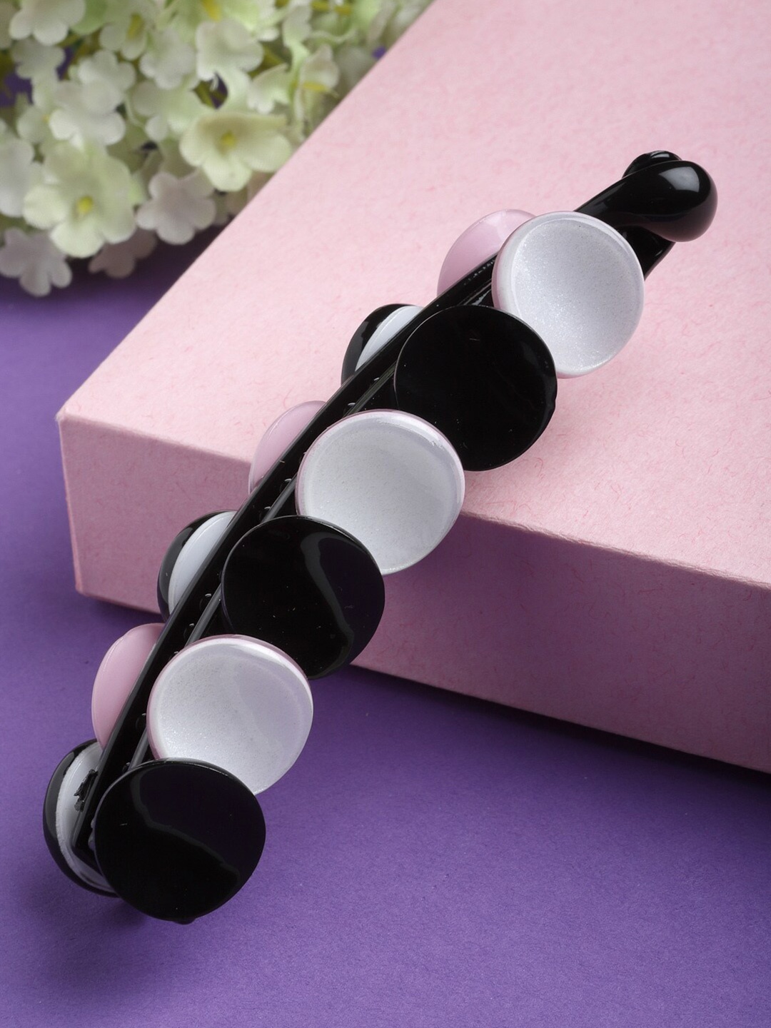 

PANASH Women Black & White Colourblocked Banana Clip
