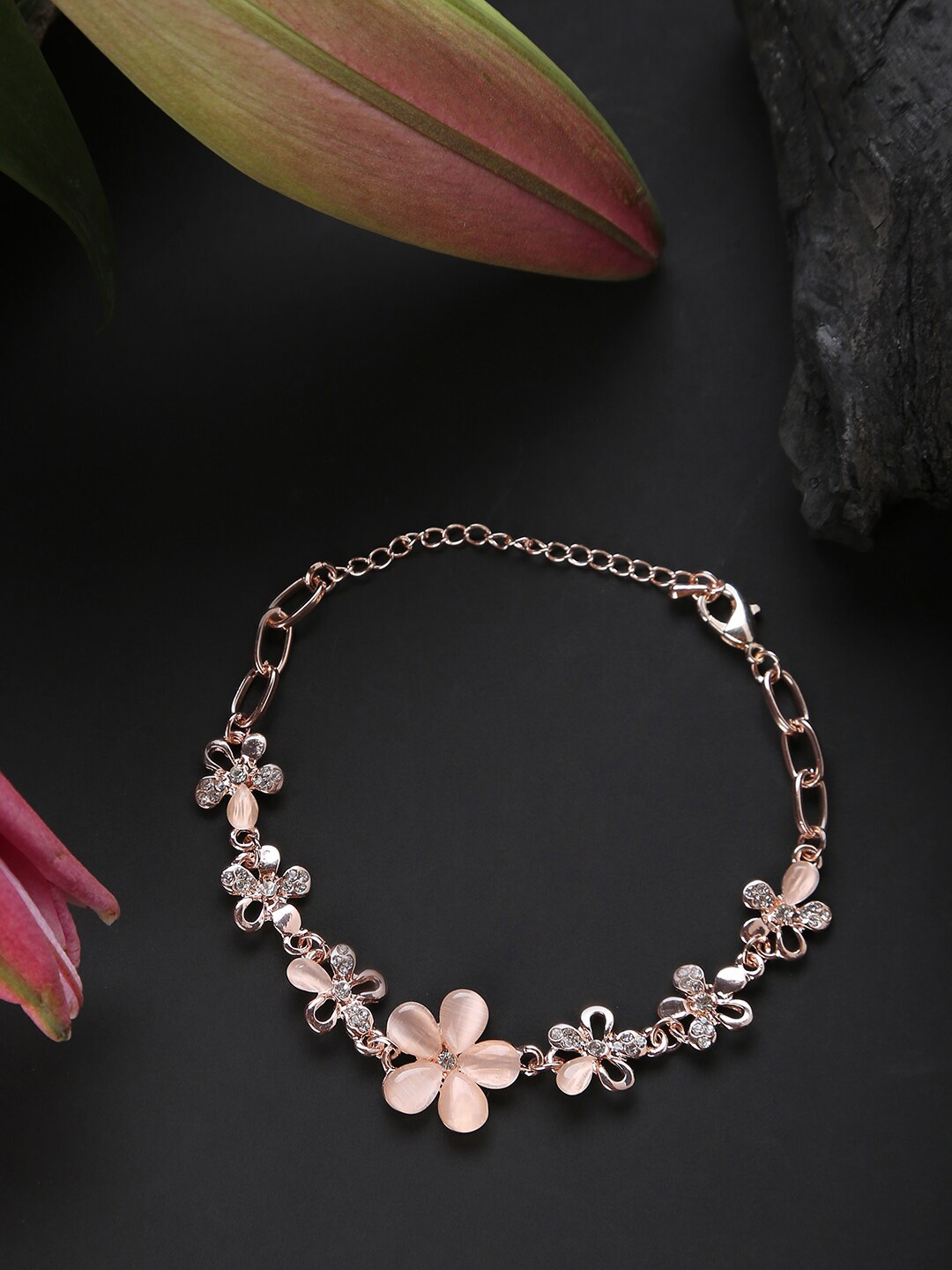 

SOHI Women Rose & Silver-Toned Gold-Plated Link Bracelet