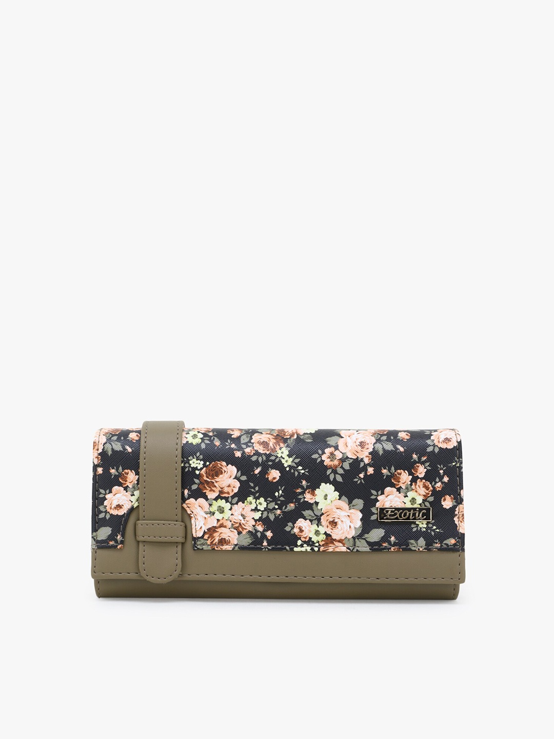 

Exotic Women Khaki & Black Floral Printed PU Two Fold Wallet