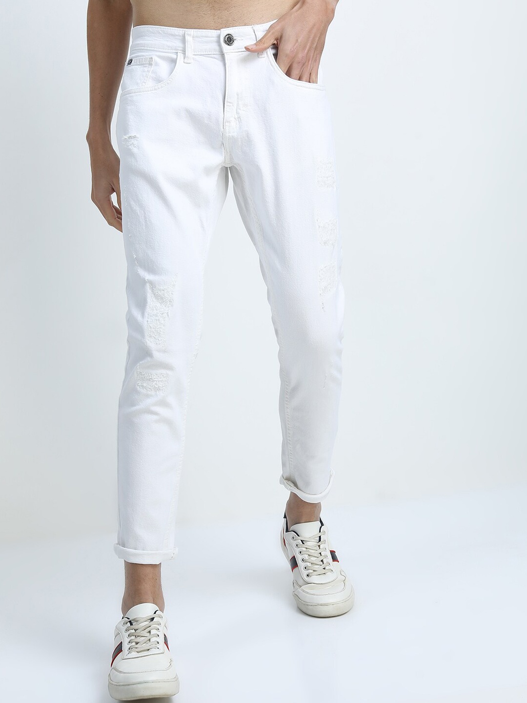 

HIGHLANDER Men White Tapered Fit Clean Look Stretchable Jeans