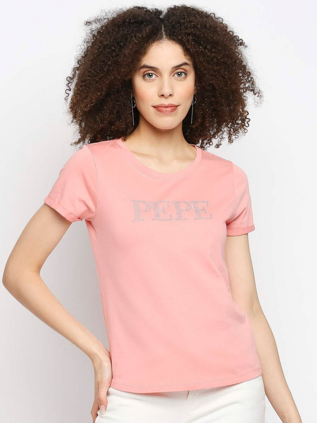 

Pepe Jeans Women Pink Brand Logo Printed T-shirt