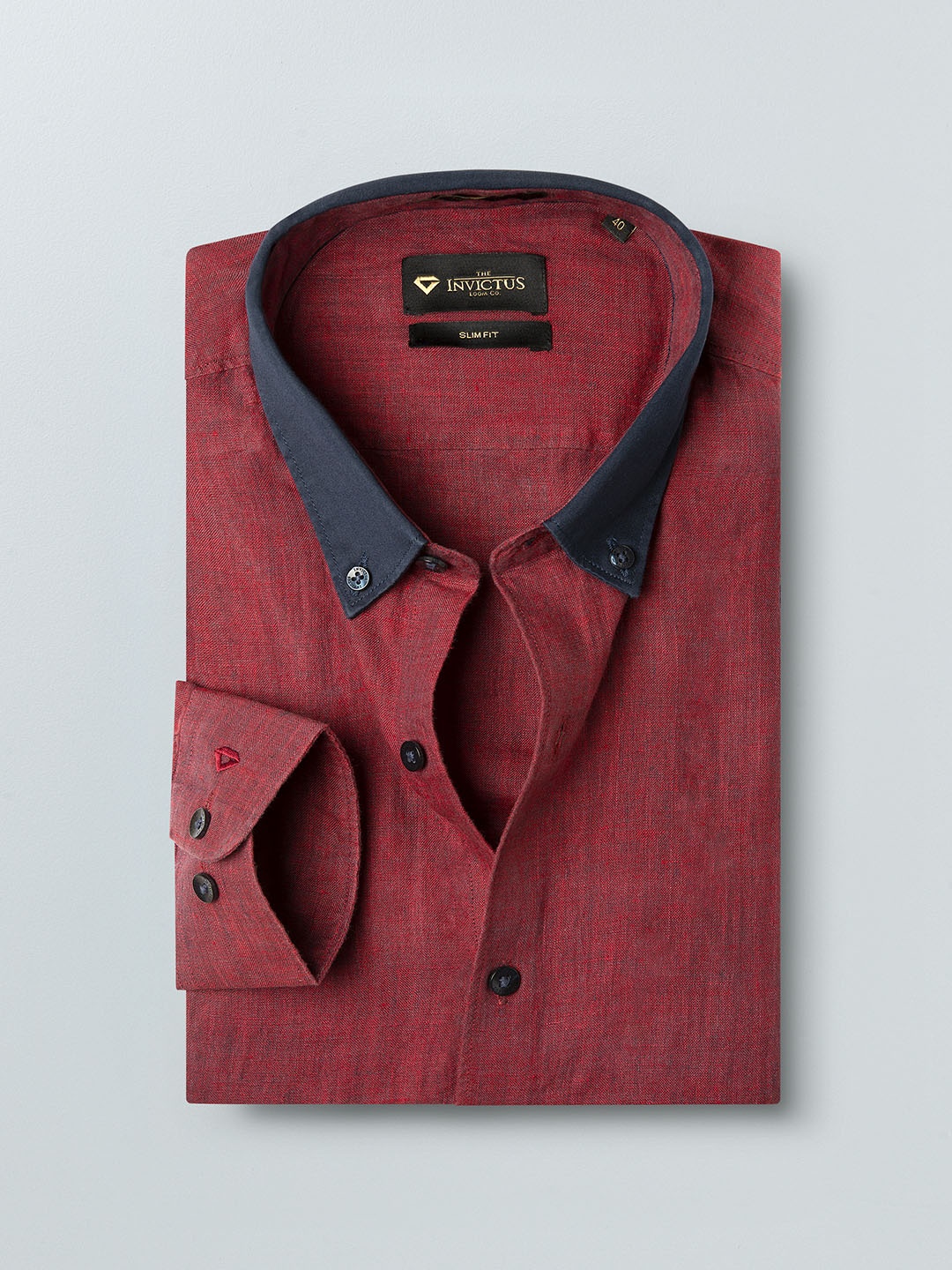 

INVICTUS Men Maroon Solid Slim Fit Pure Linen Formal Shirt