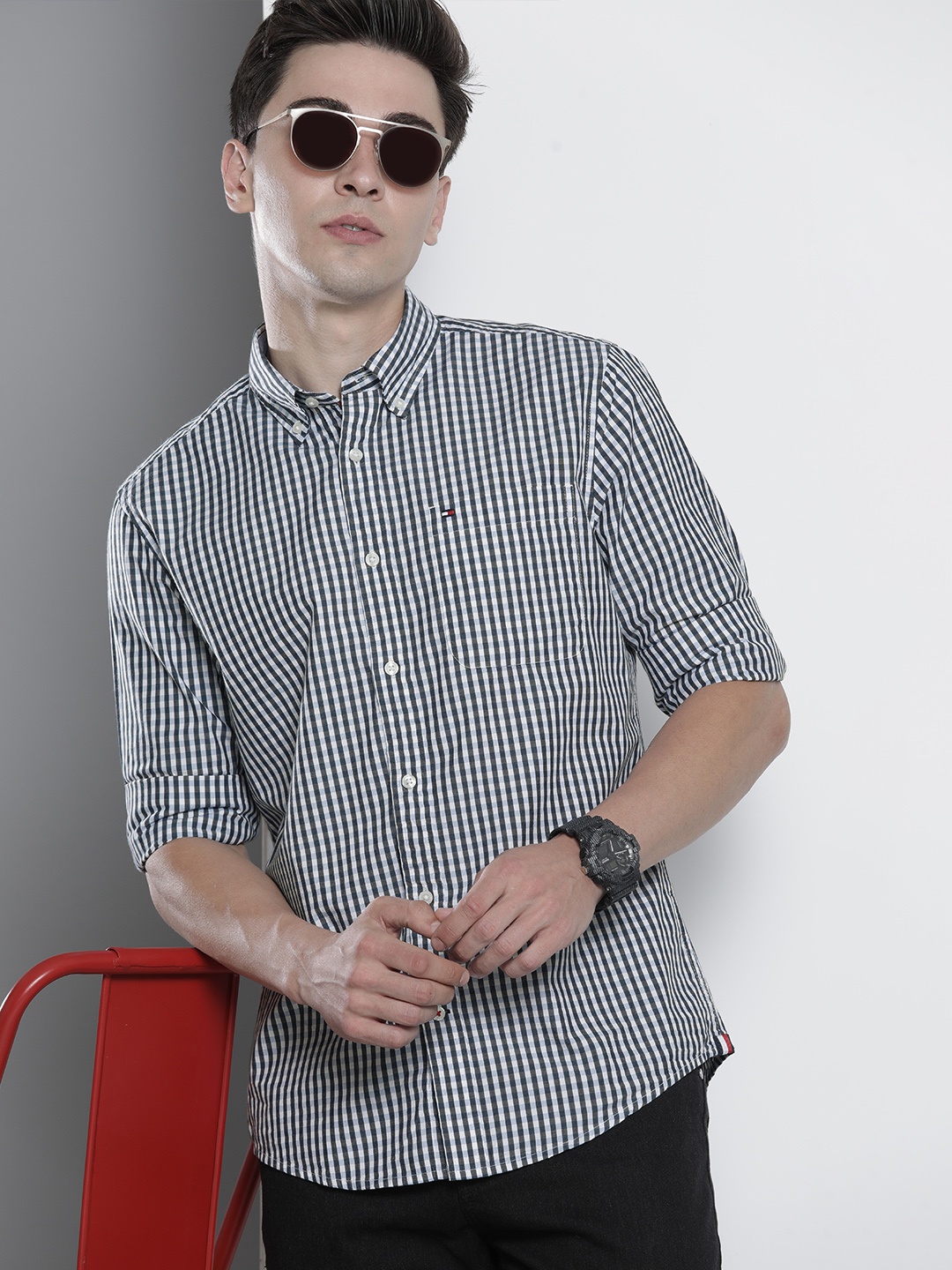 

Tommy Hilfiger Men White Checked Casual Shirt