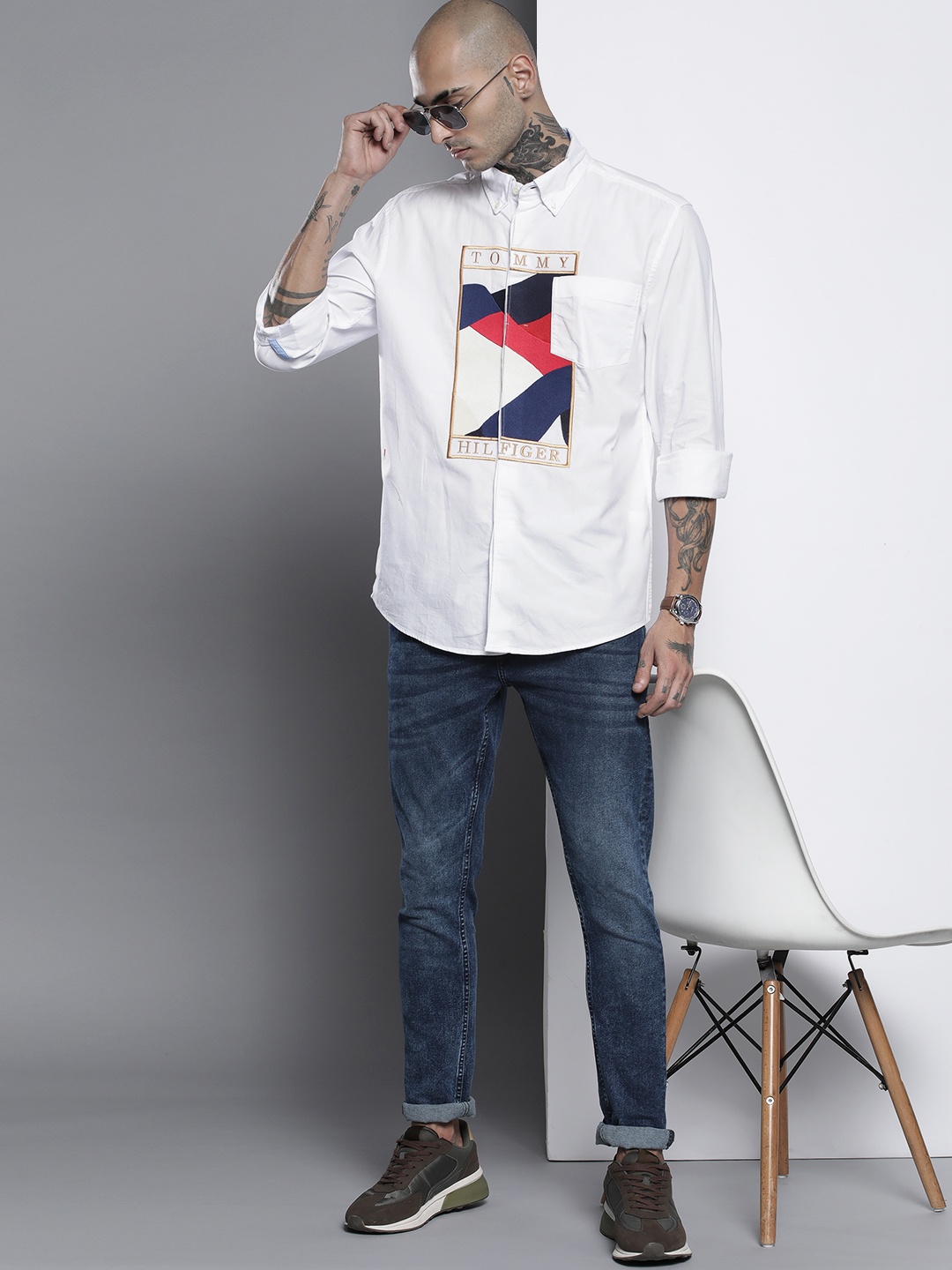 

Tommy Hilfiger Pure Cotton Brand Logo Embroidered Casual Shirt, White