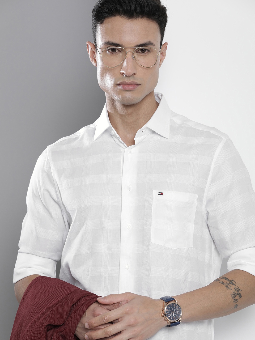 

Tommy Hilfiger Men Pure Cotton Checked Casual Shirt, White