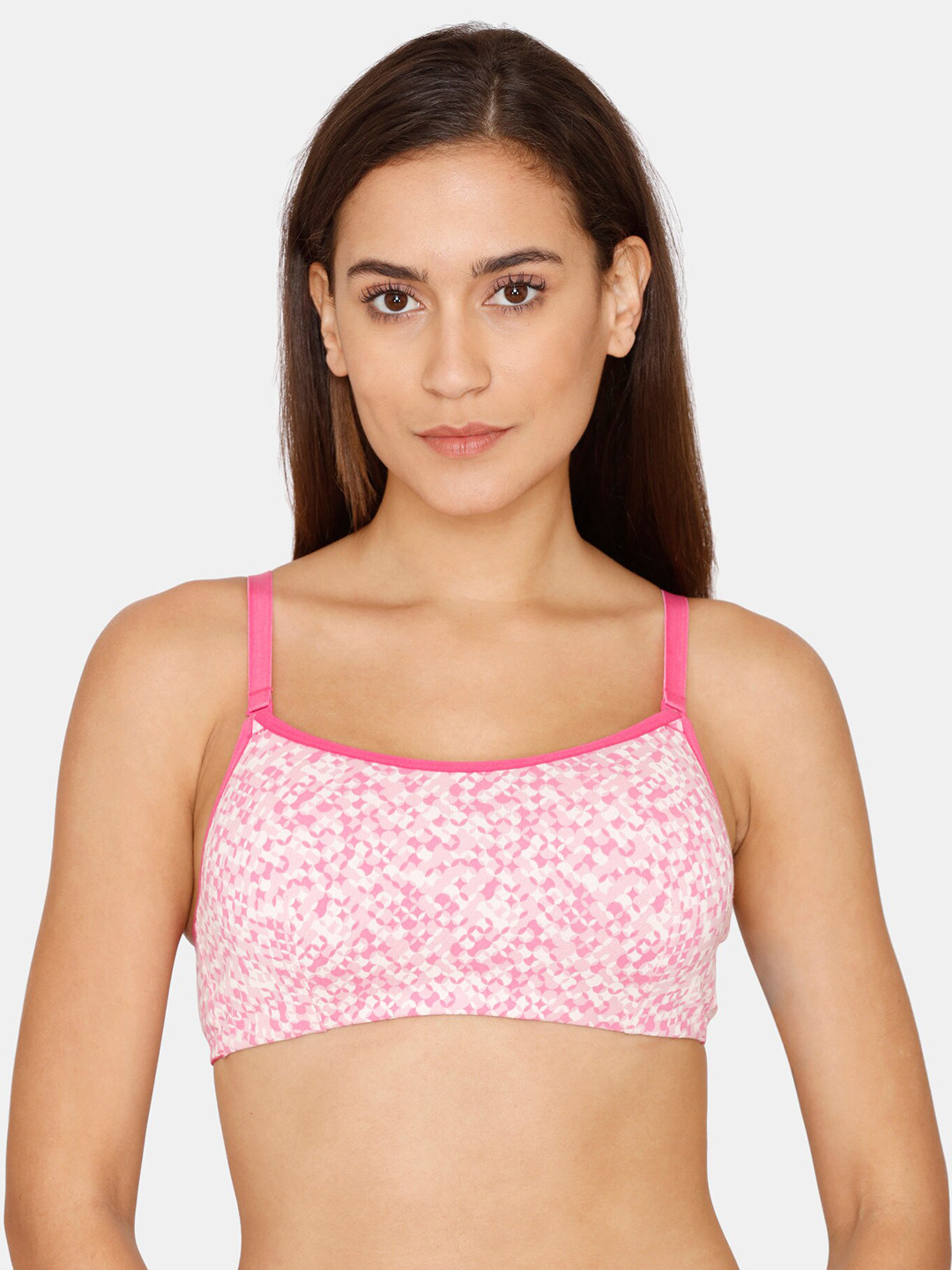 

Zivame Pink & White Abstract Printed Underwired Lightly Padded 3/4th Coverage T-Shirt Bra