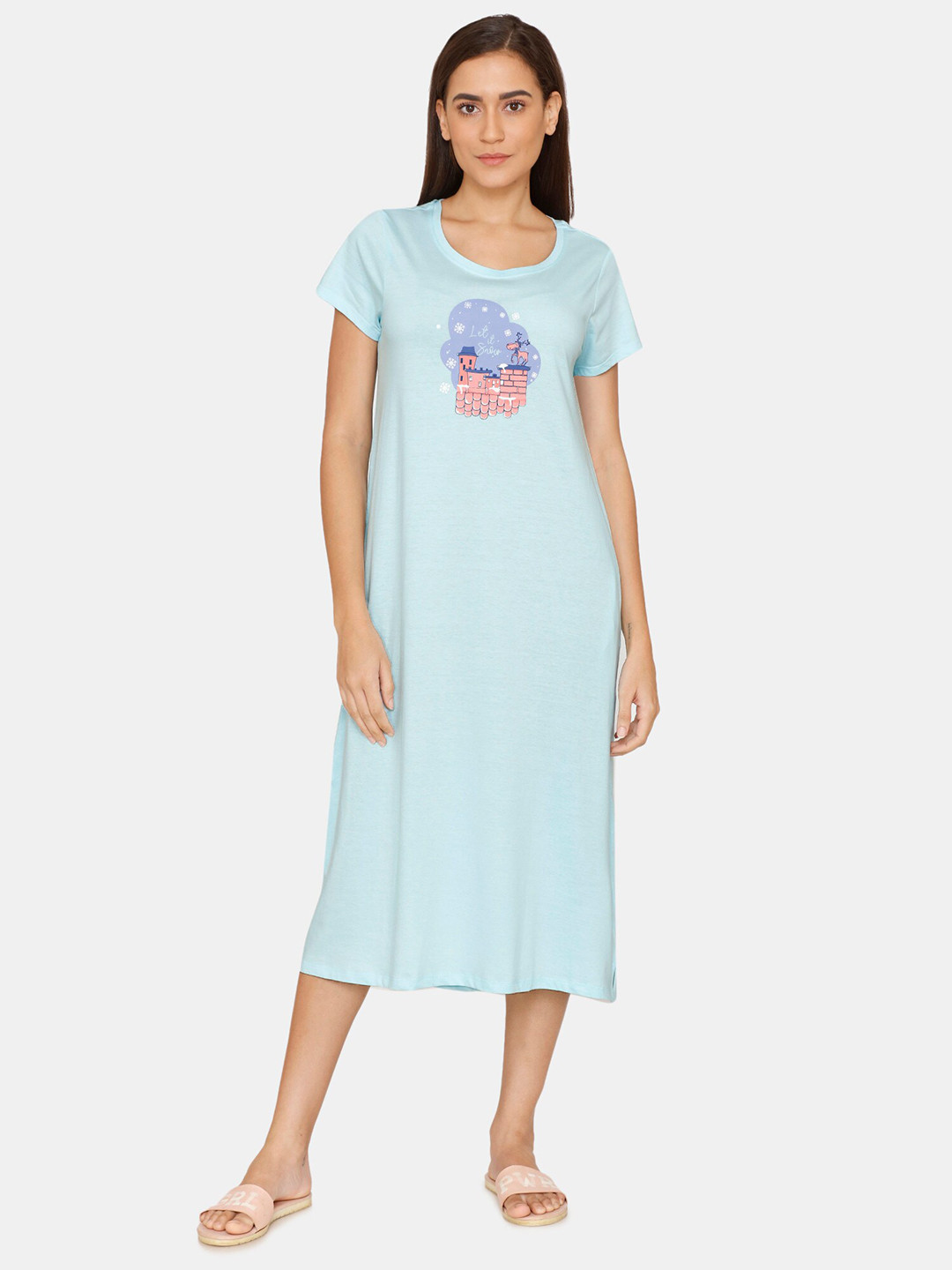 

Zivame Women Blue Printed Nightdress