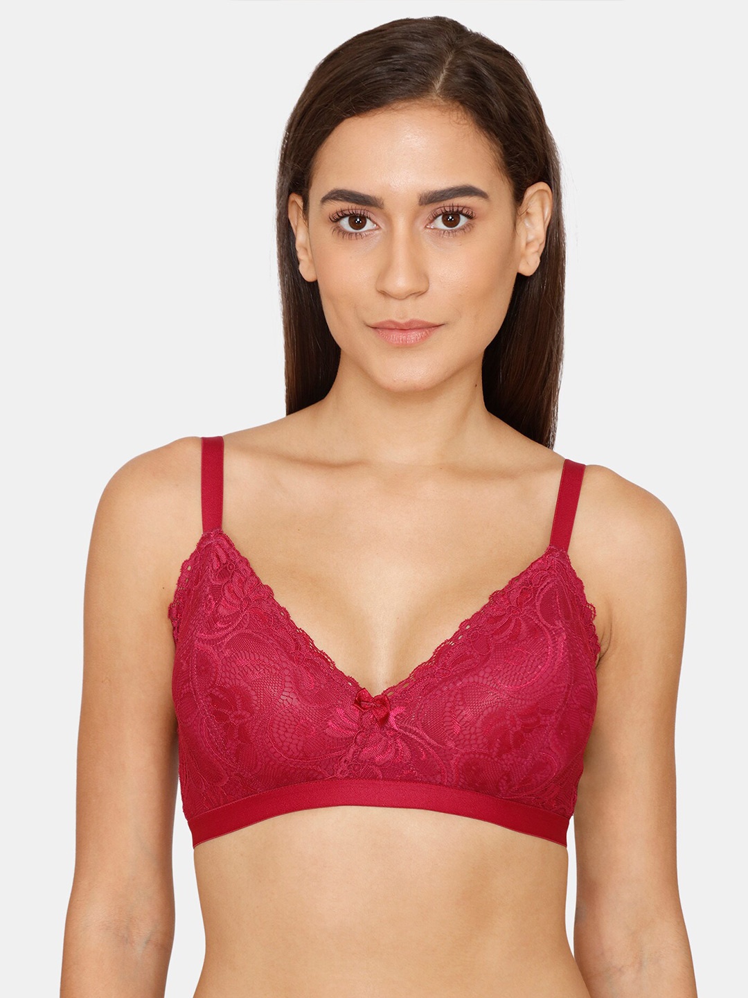 

Zivame Women Red Non Padded Seamless Floral Lace T-Shirt Bra