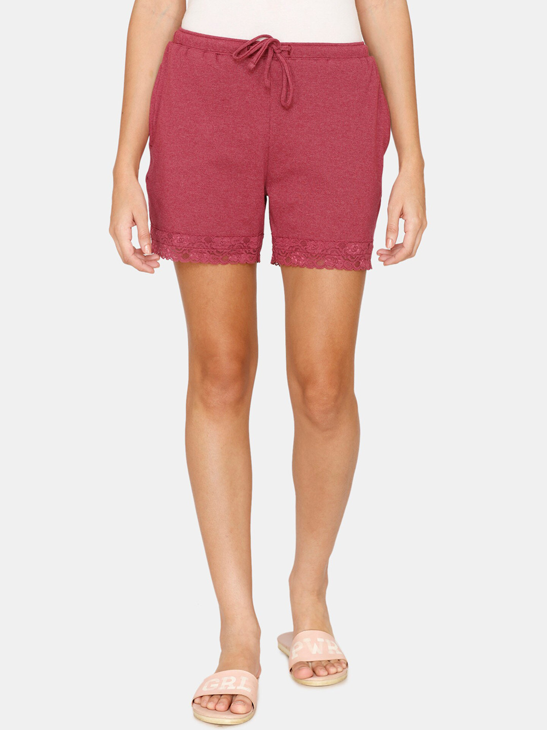 

Zivame Women Red Shorts with Lace Inserts