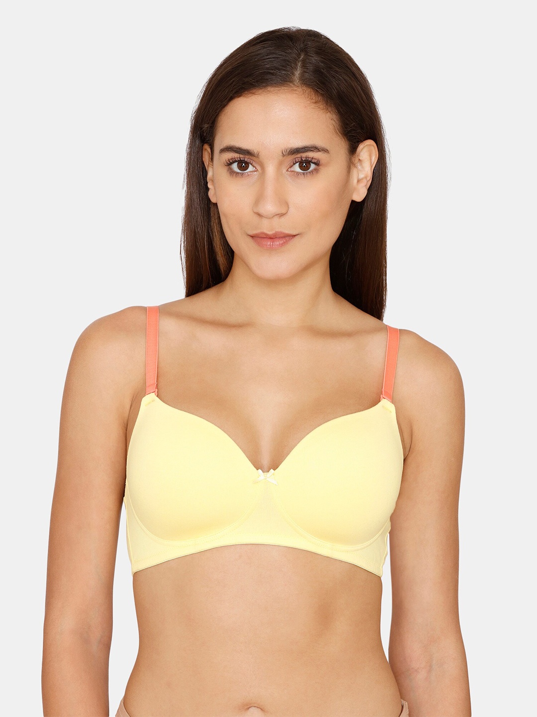 

Zivame Yellow & Coral Solid Lightly Padded T-Shirt Bra