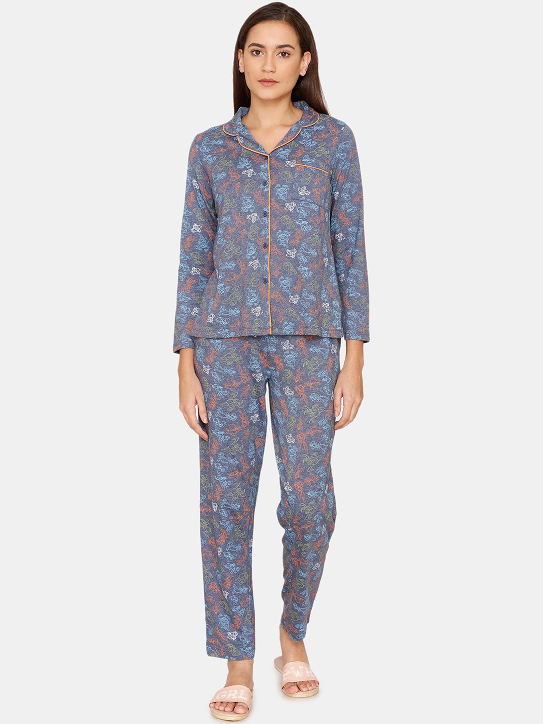 

Zivame Women Blue Floral Printed Night Suits