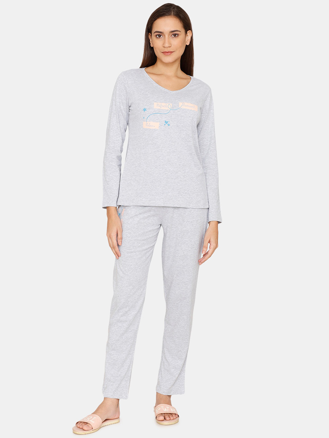 

Rosaline by Zivame Women Grey Printed Night suit