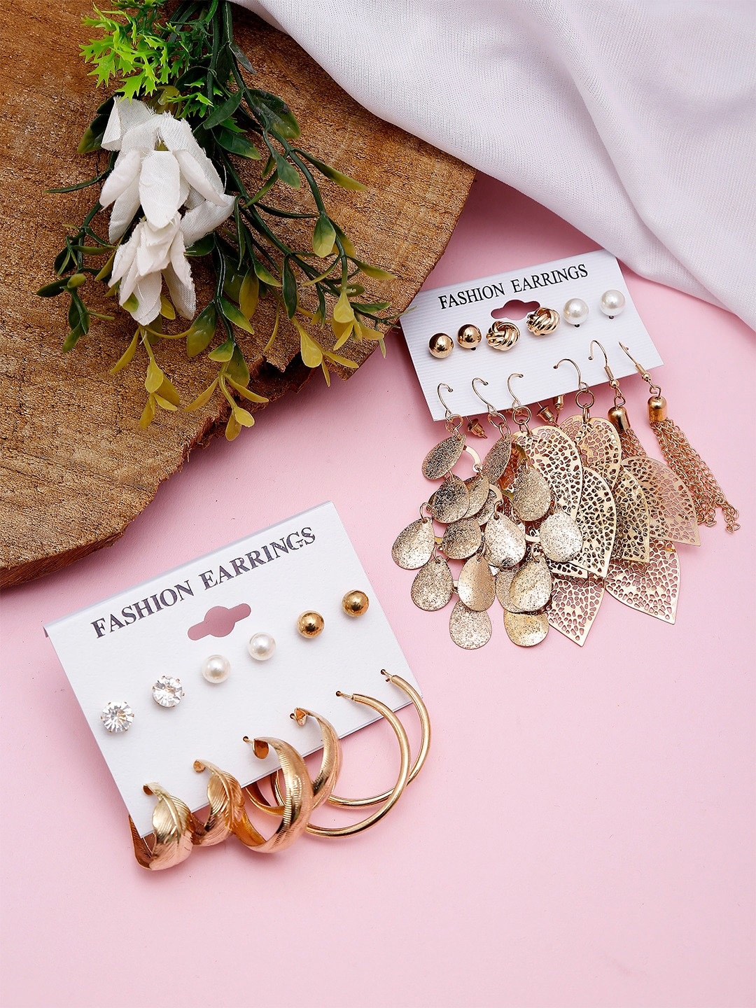 

Jewels Galaxy Set of 12 Gold-Toned Contemporary Studs & Drop Earrings