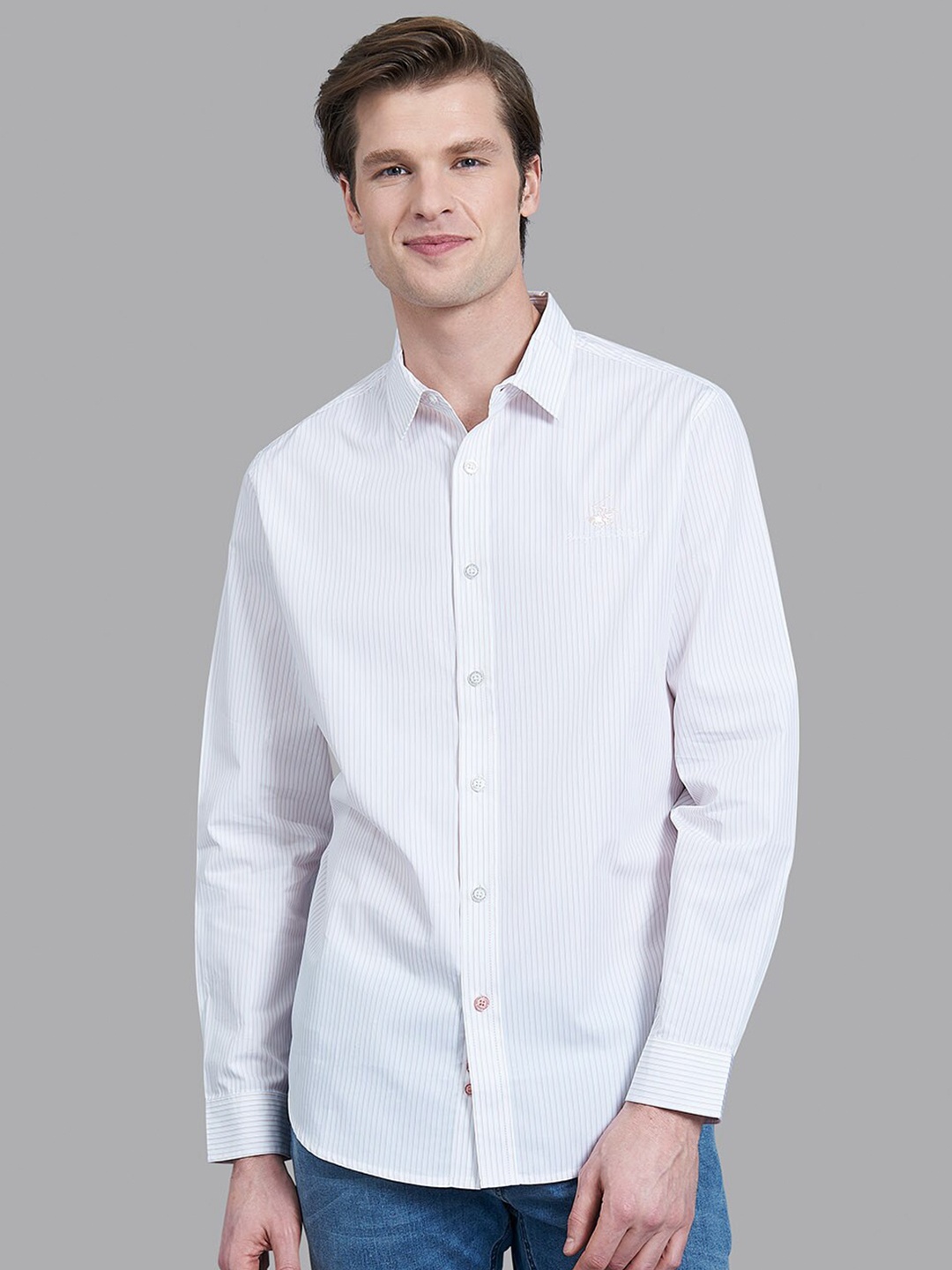 

Beverly Hills Polo Club Men White Striped Formal Shirt