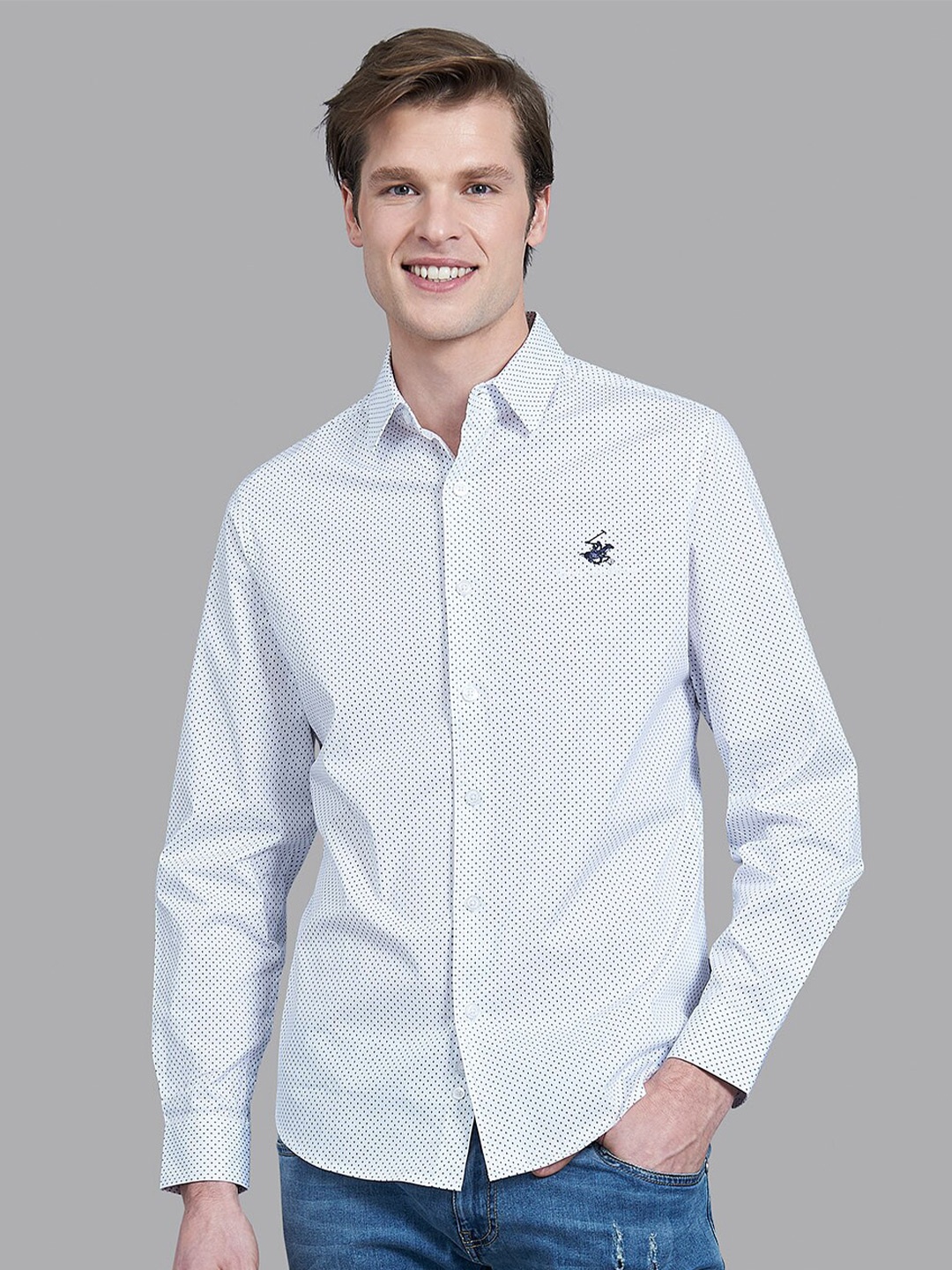 

Beverly Hills Polo Club Men White Printed Regular Fit Casual Shirt