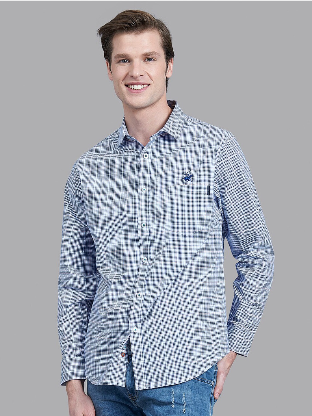 

Beverly Hills Polo Club Men Blue Checked Regular Fit Casual Shirt