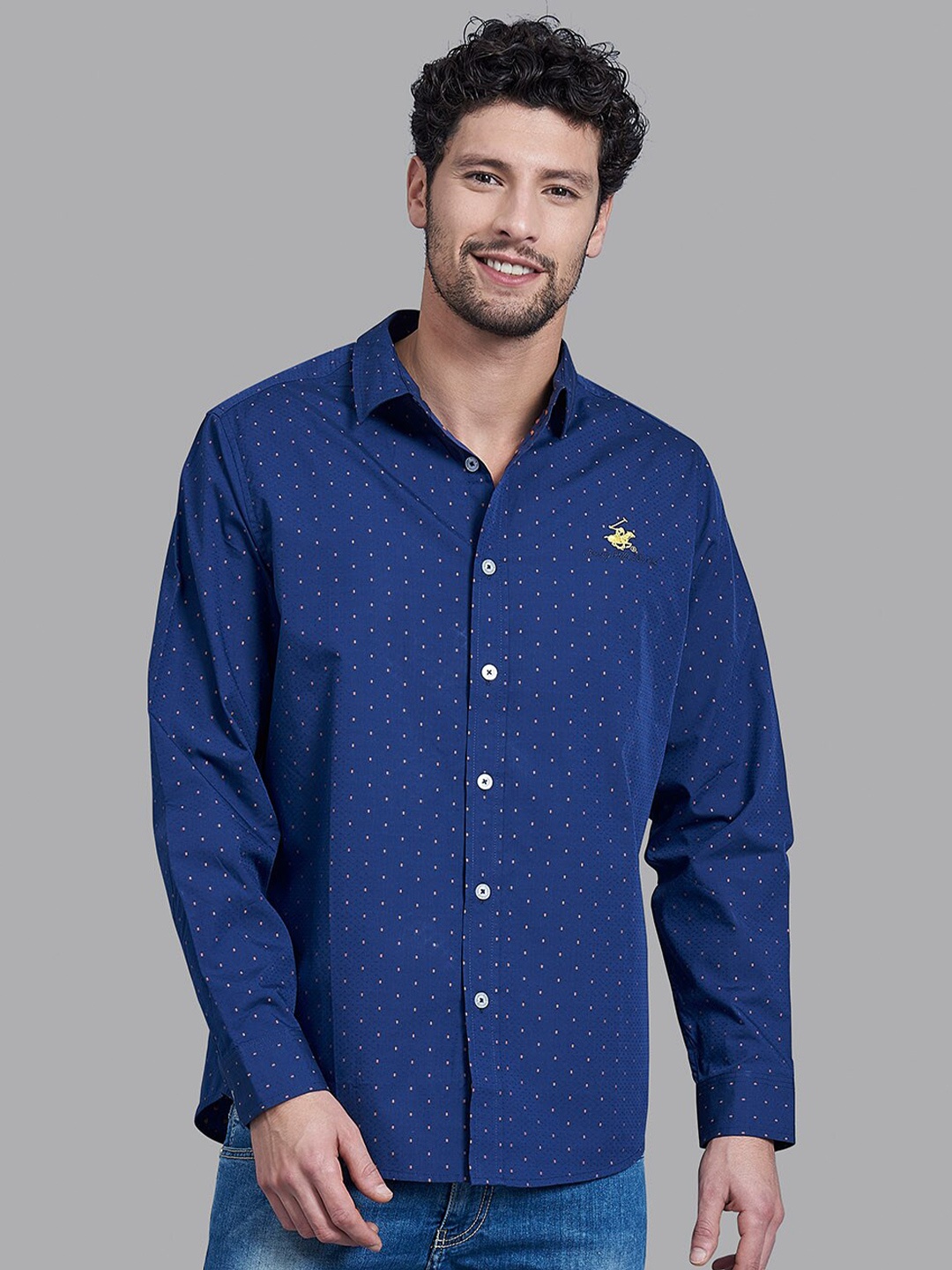 

Beverly Hills Polo Club Men Navy Blue Tailored Fit Printed Casual Shirt