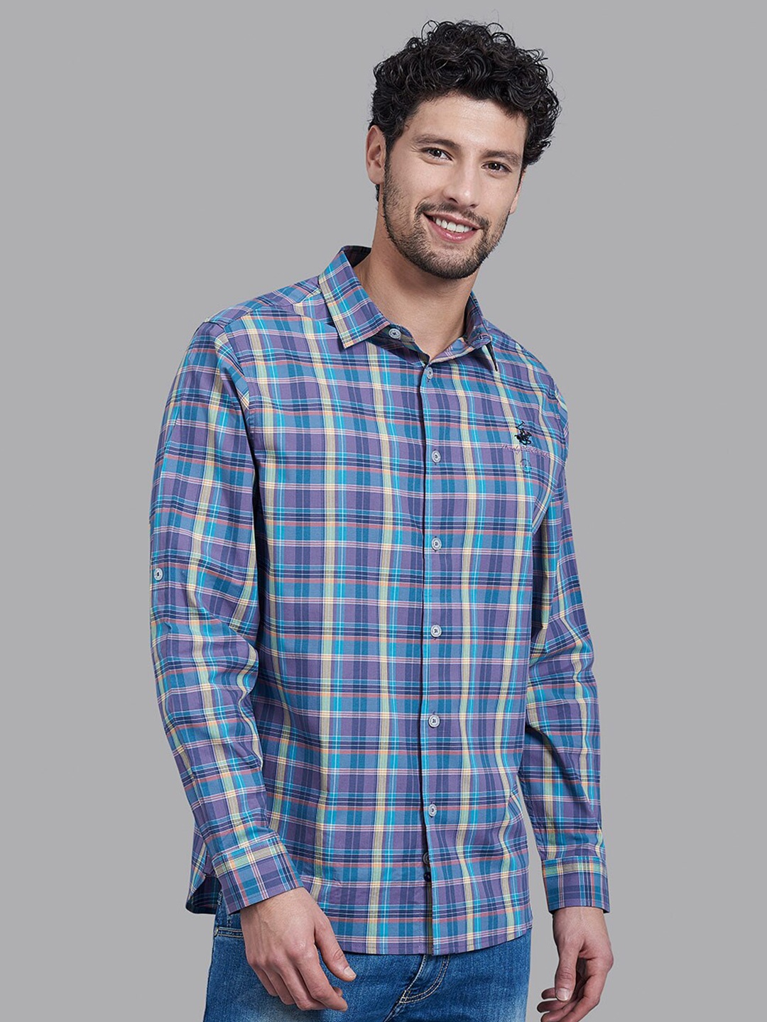 

Beverly Hills Polo Club Men Purple Checked Regular Fit Casual Shirt