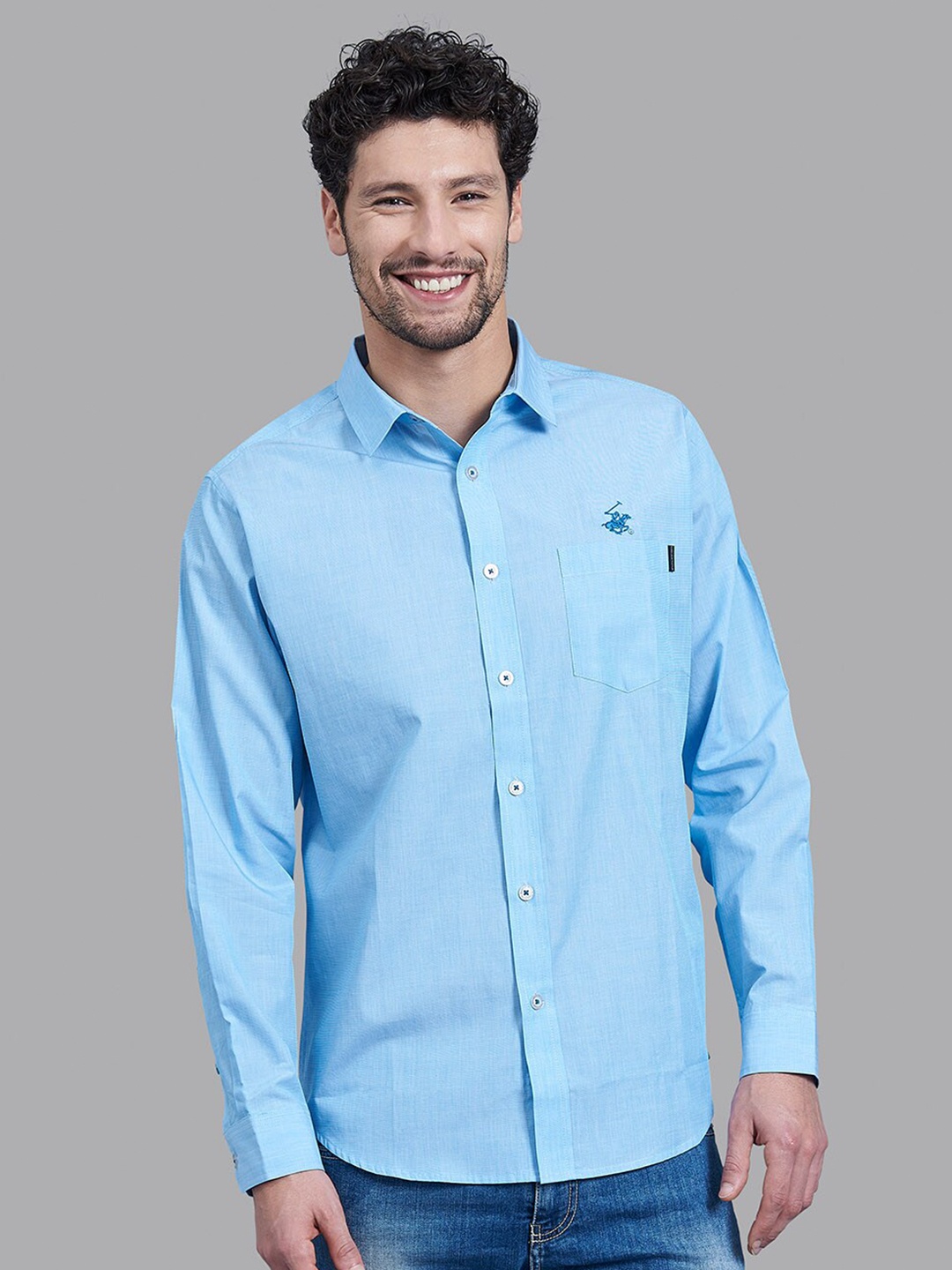 

Beverly Hills Polo Club Men Blue Sport Fit Cotton Casual Shirt