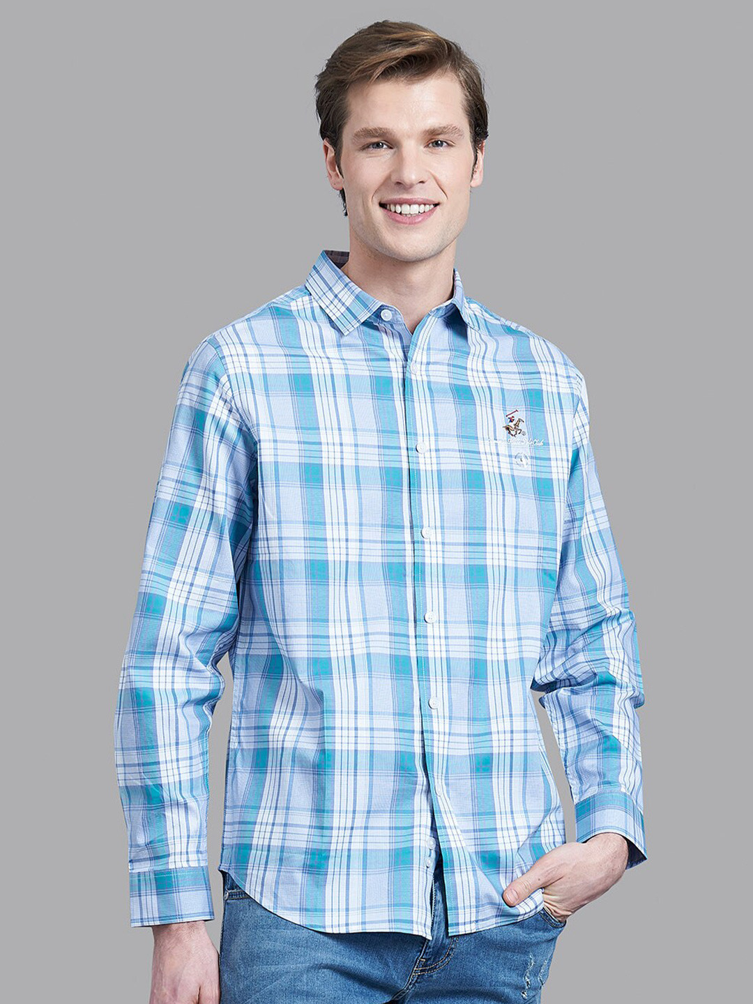 

Beverly Hills Polo Club Men White Checked Formal Shirt