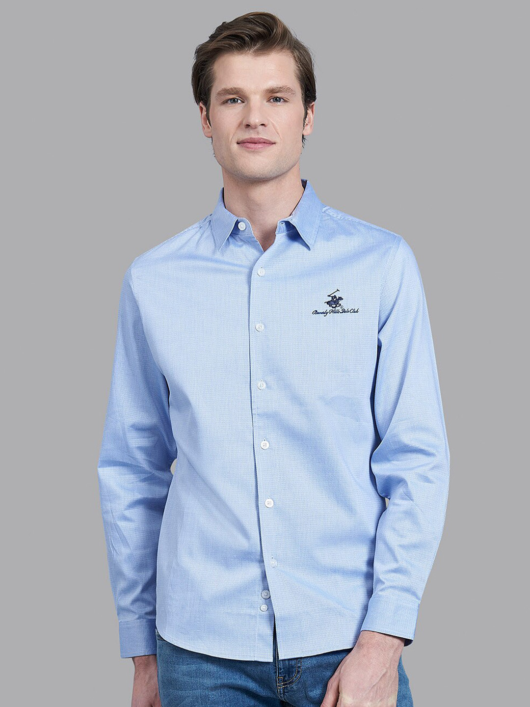 

Beverly Hills Polo Club Men Blue Jacquard Casual Shirt