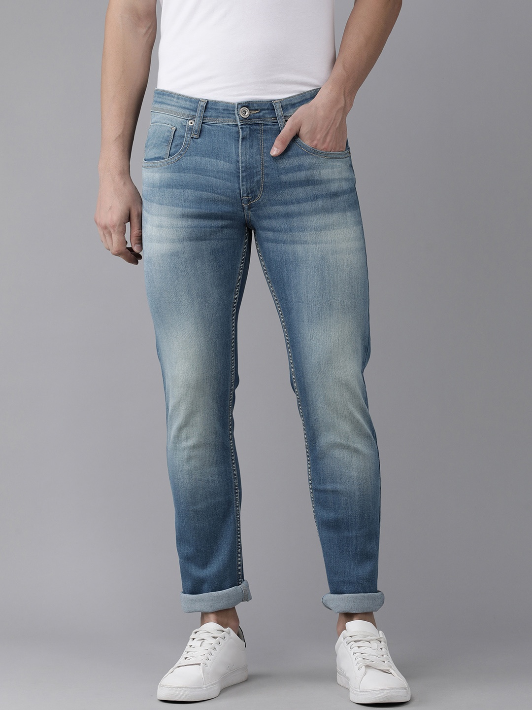 

BEAT LONDON by PEPE JEANS Men Blue Vapour Slim Fit Mid-Rise Light Fade Stretchable Jeans