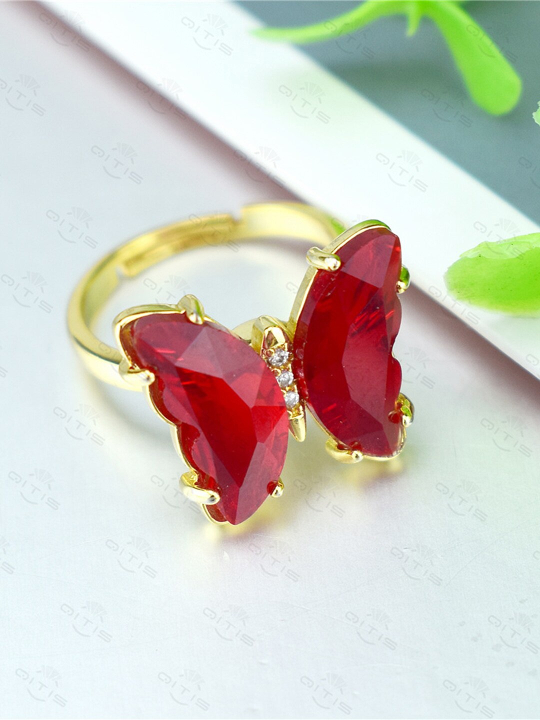 

Vembley Women Gold-Plated Red Crystal Butterfly Ring