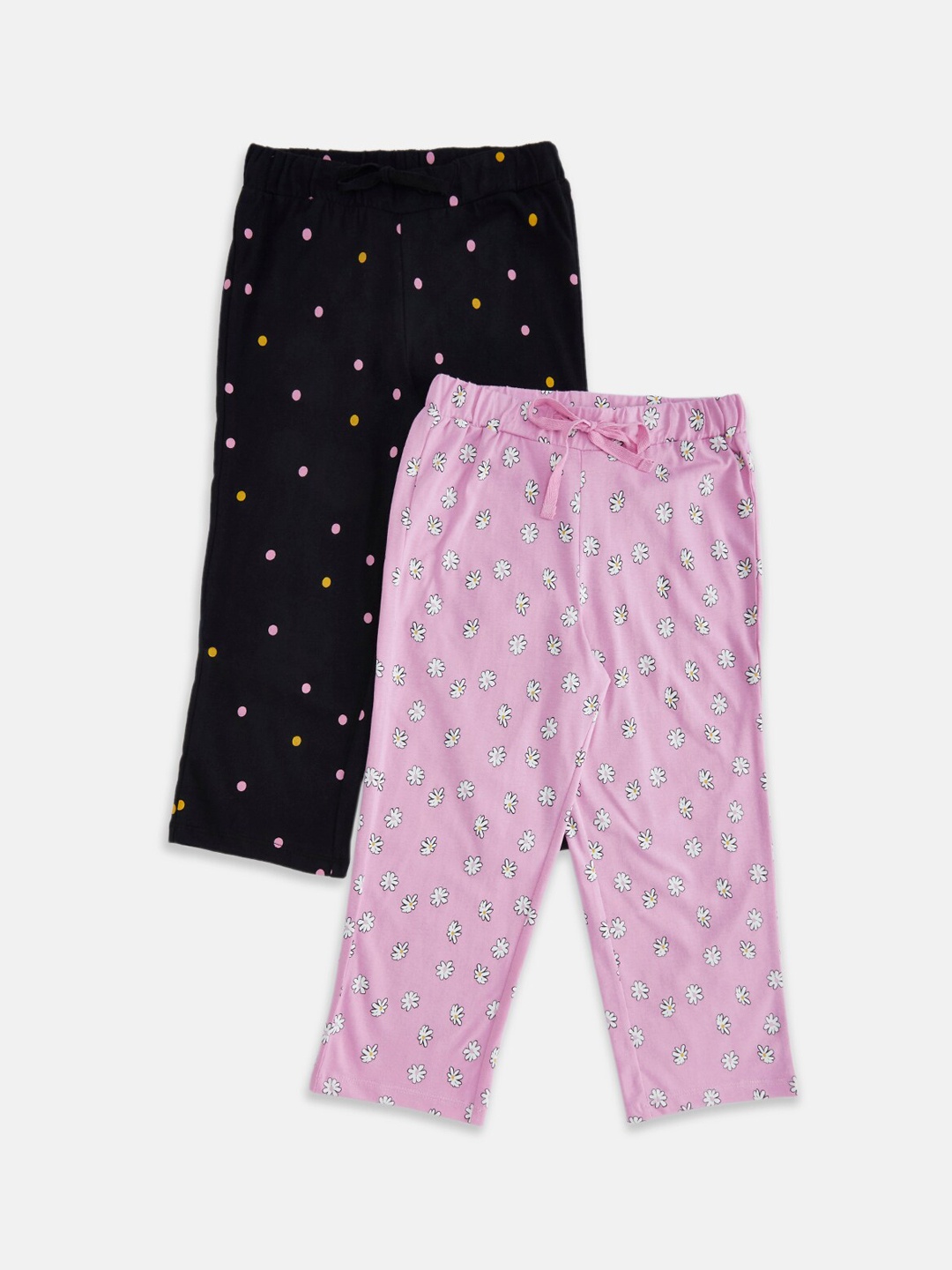 

Pantaloons Junior Girls Set of 2 Printed Pure Cotton Lounge Pants, Black