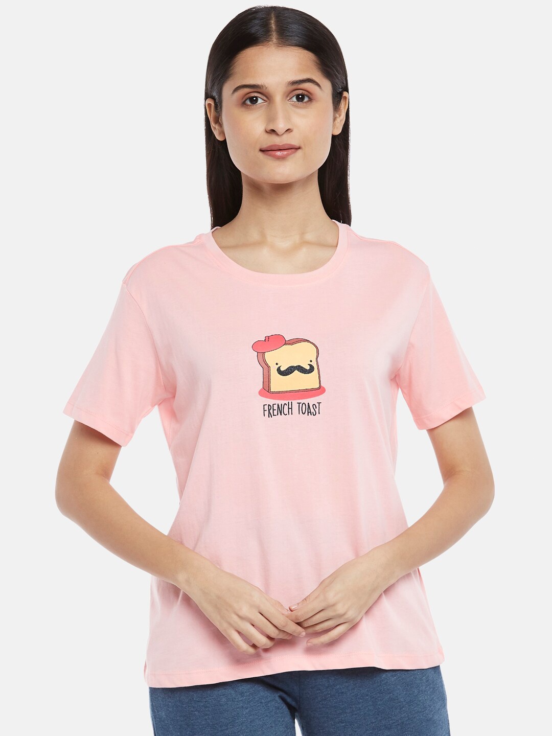 

Dreamz by Pantaloons Women Pink Printed Pure Cotton Lounge T-shirt