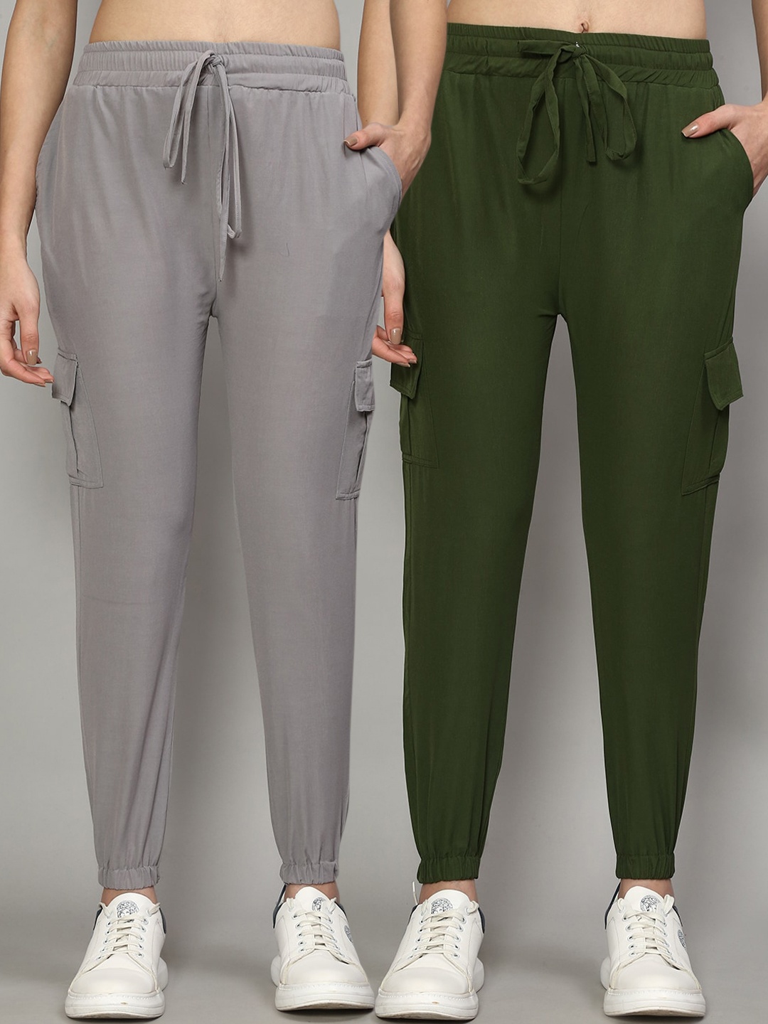 

GRACIT Women Pack of 2 Relaxed Slim Fit Joggers Trousers, Grey