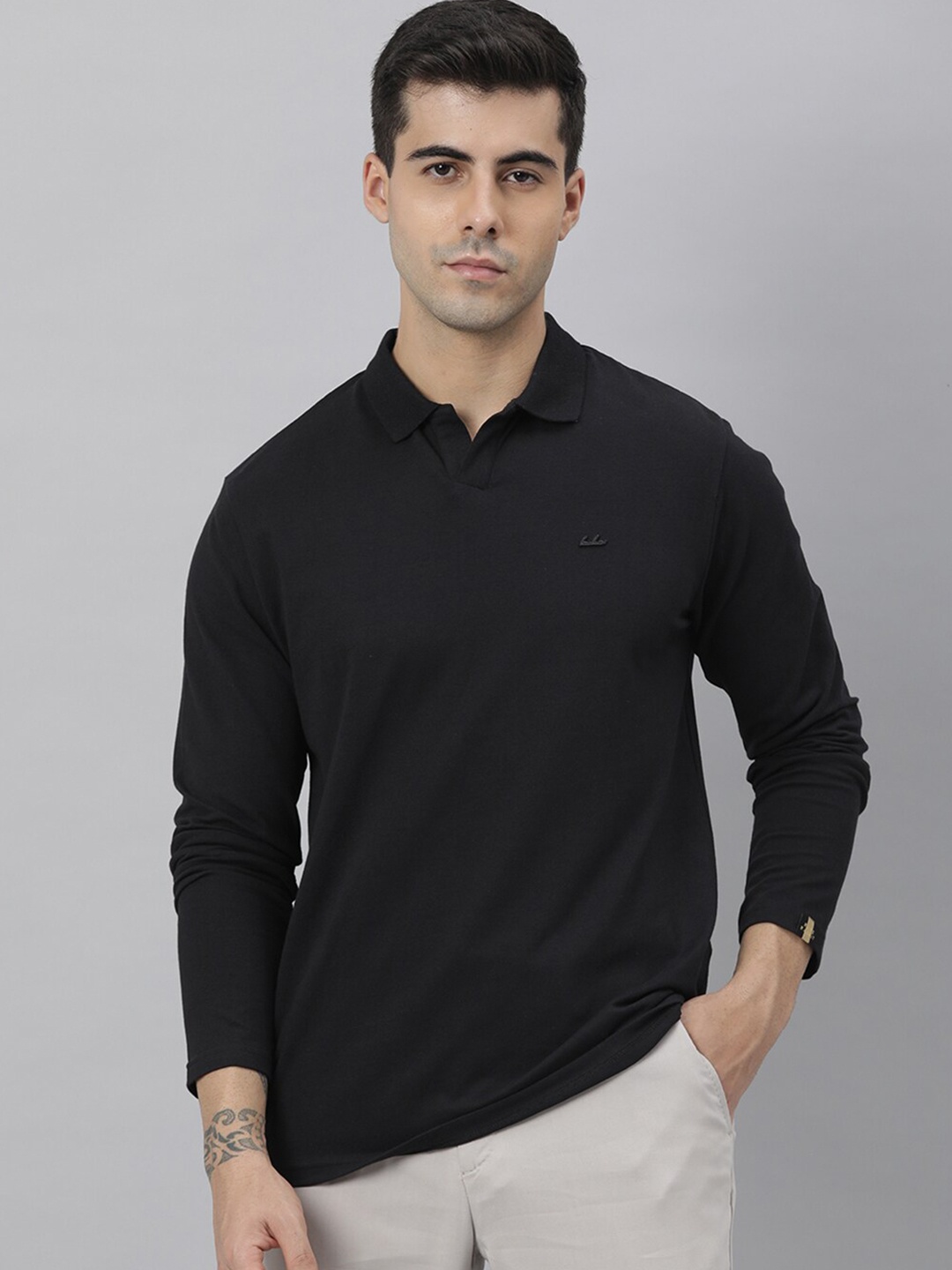 

RARE RABBIT Men Black Polo Collar Slim Fit T-shirt