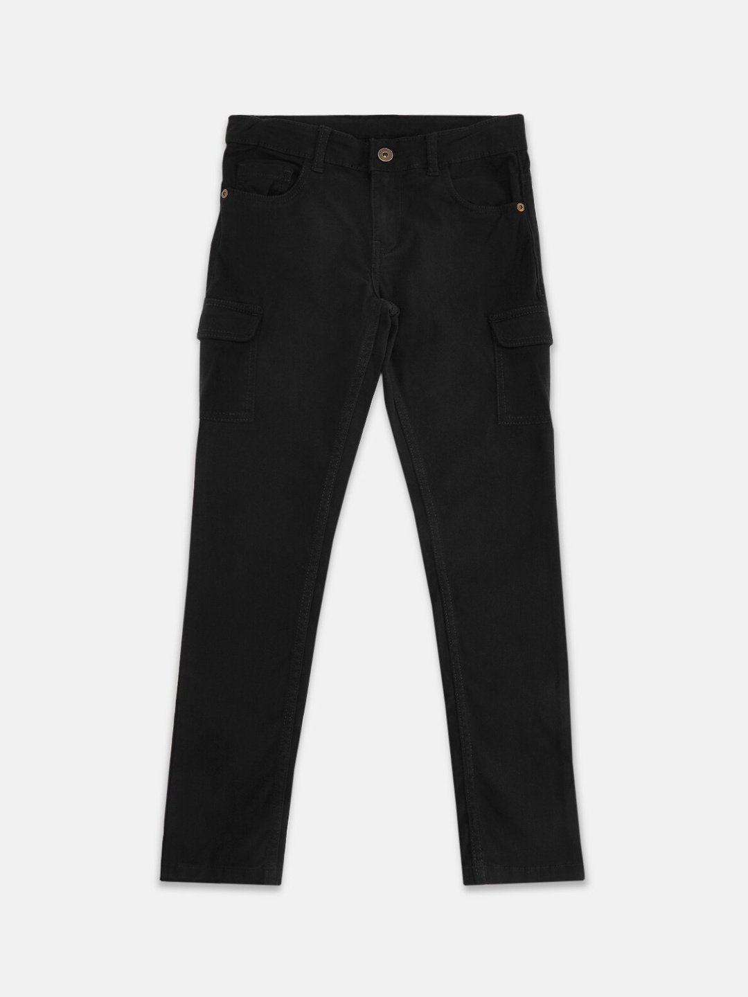 

Pantaloons Junior Girls Black Regular Fit Pure Cotton Cargos Trousers