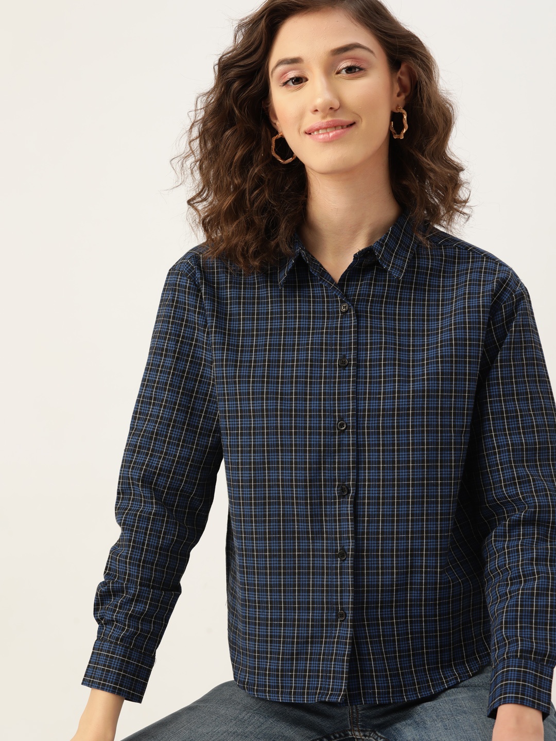 

DressBerry Women Blue & Black Checked Casual Shirt