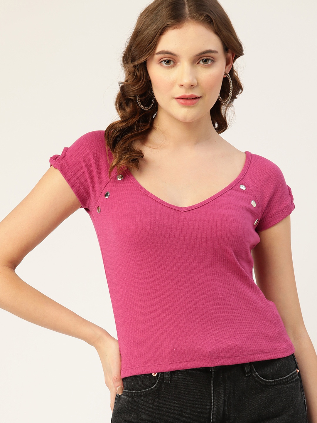 

DressBerry Pink Sweetheart Neck Top