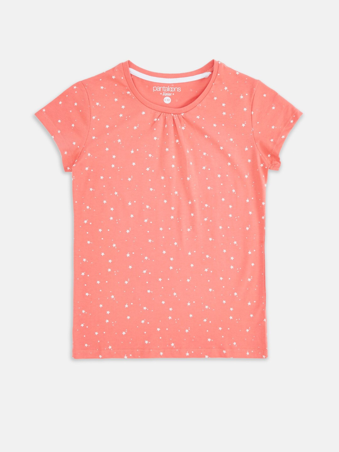 

Pantaloons Junior Girls Peach-Coloured Printed Extended Sleeves Pure Cotton T-shirt
